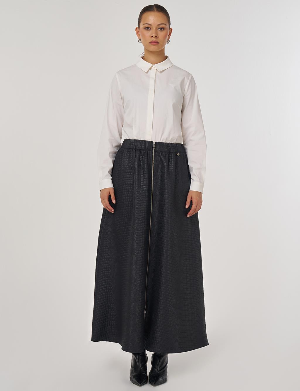 Zippered Faux Leather Skirt Black