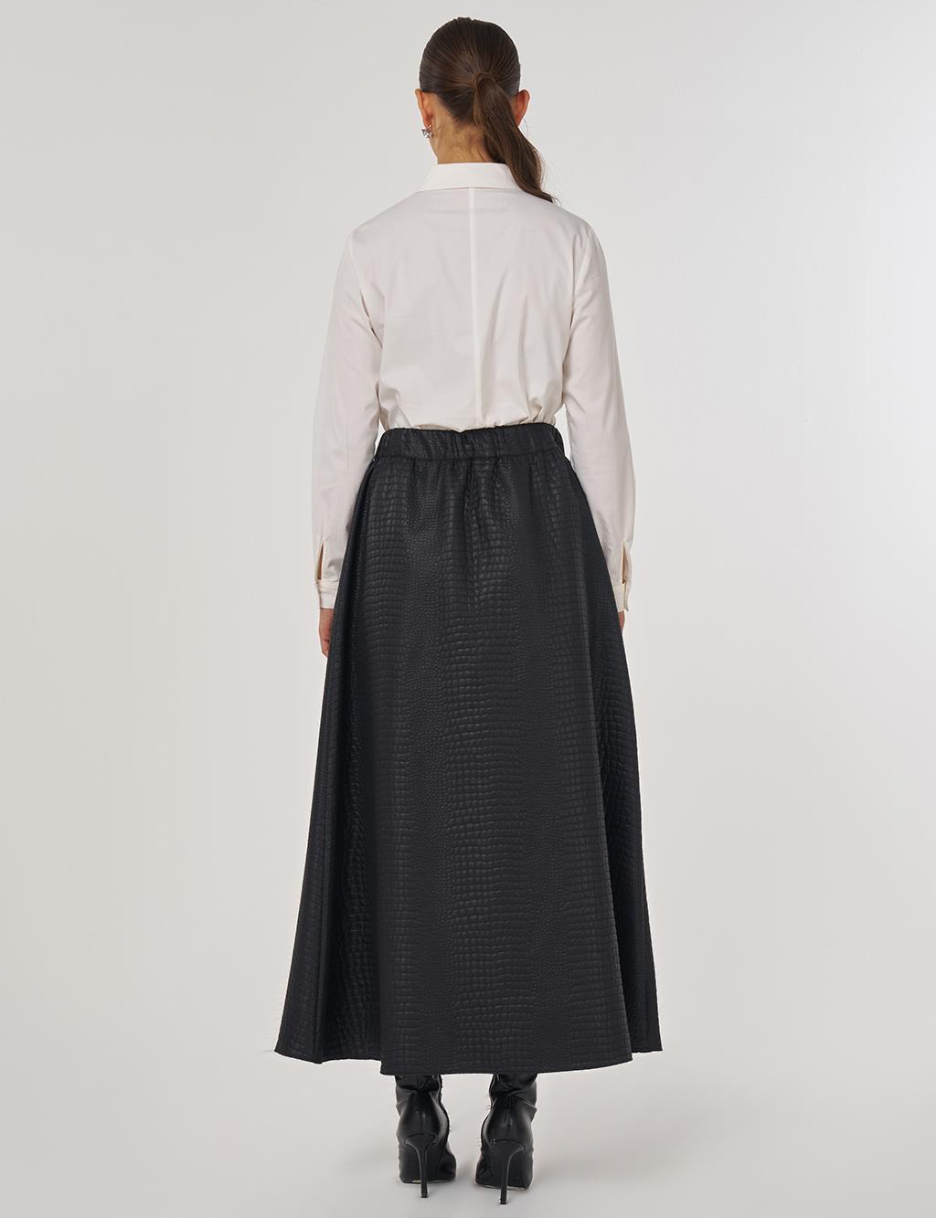 Zippered Faux Leather Skirt Black