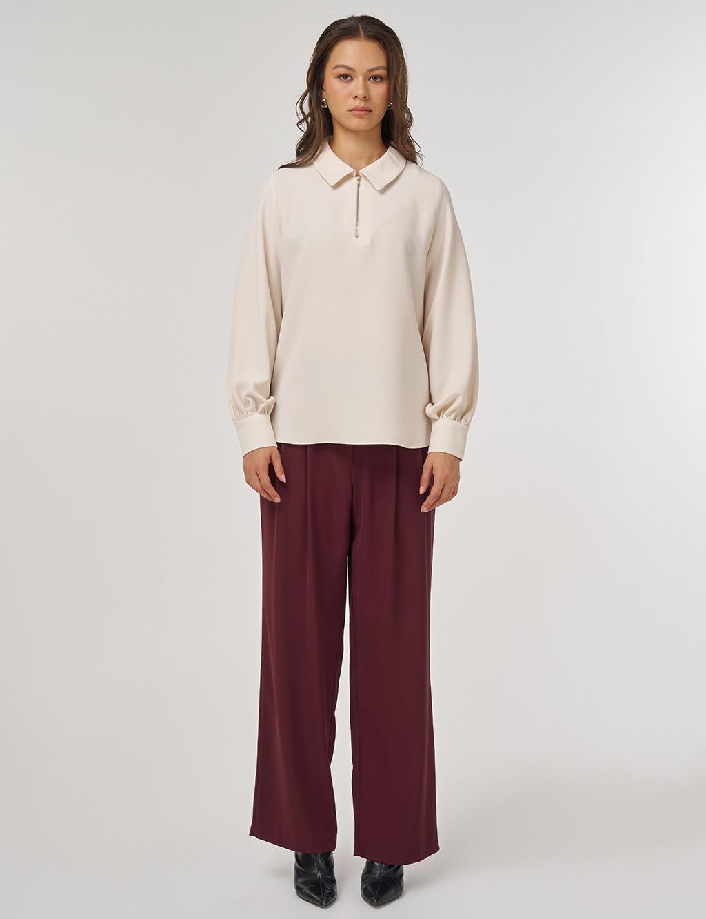 Polo Collar Blouse – Cream