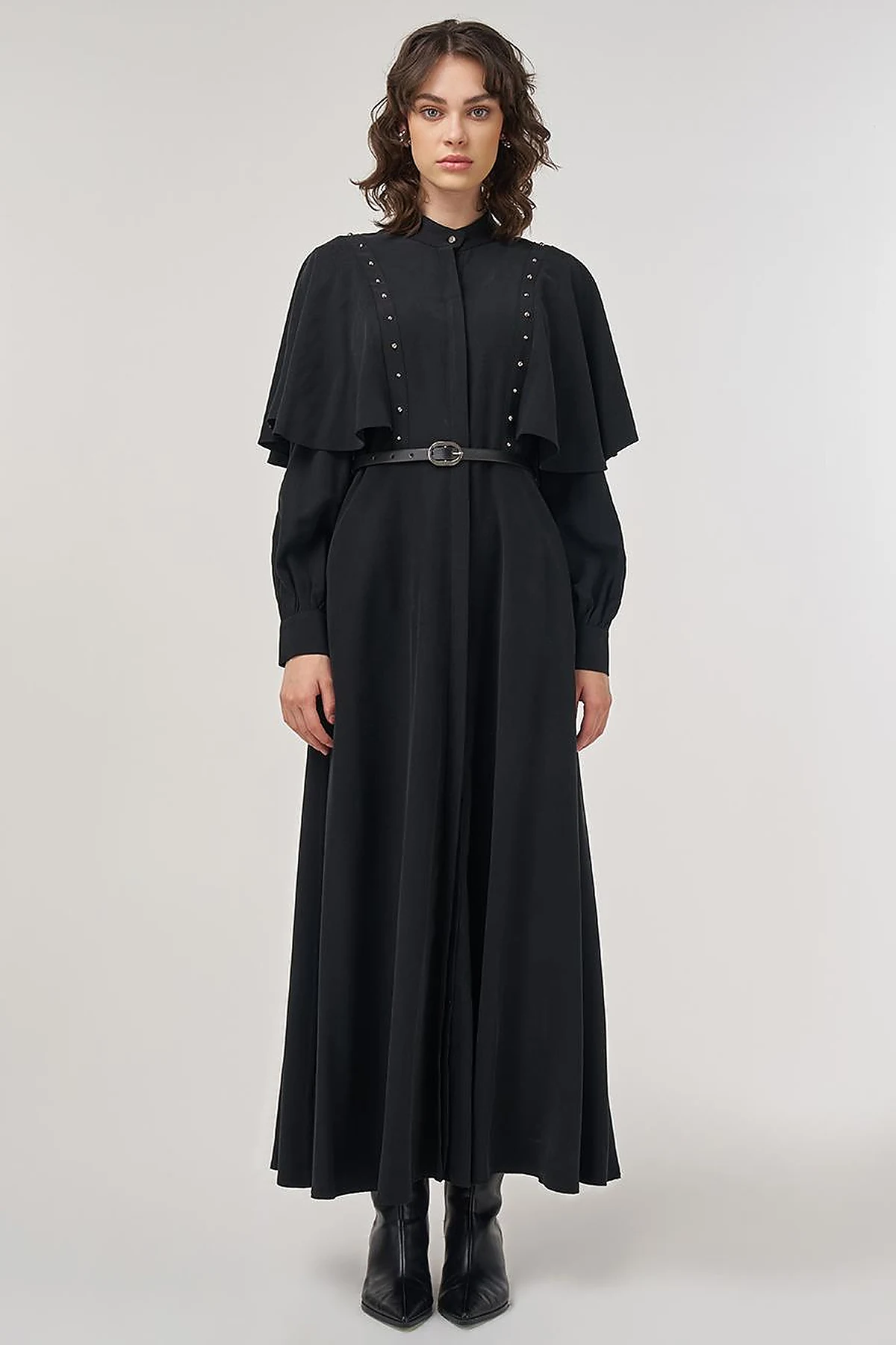 Belted Maxi Rayon Dress Black