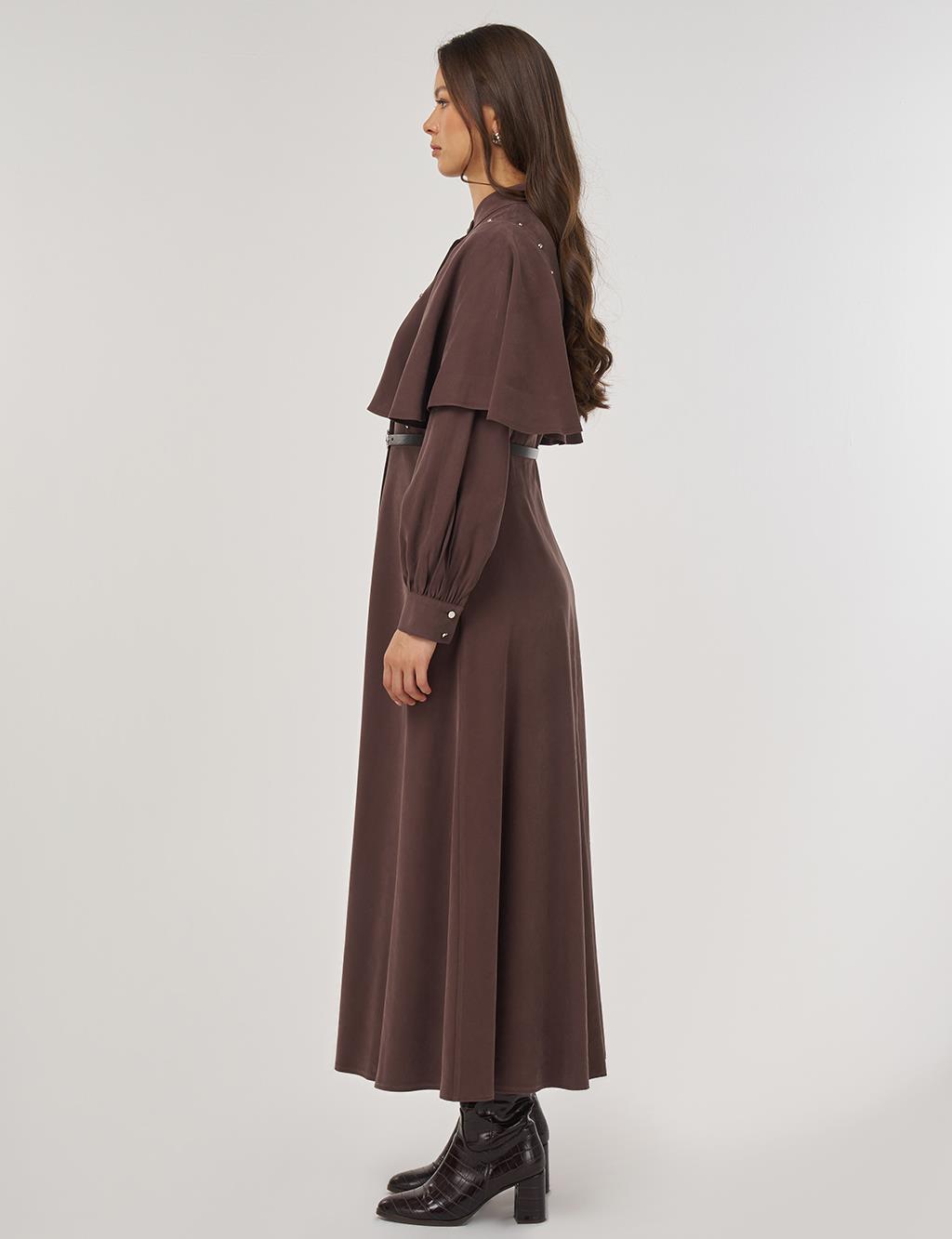 Belted Maxi Rayon Dress Dark Brown