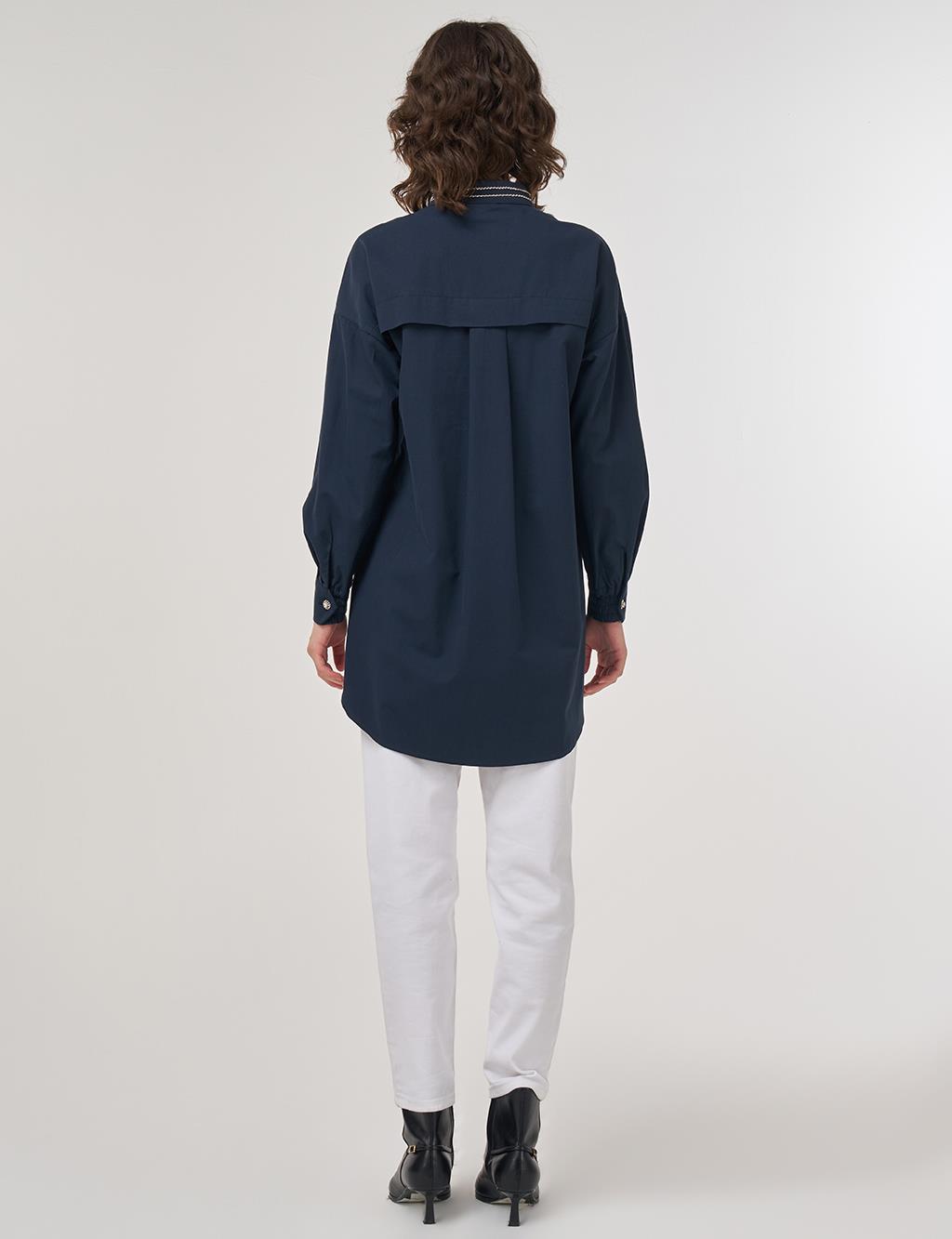 100% Cotton Tunic with Bead Embroidery Dark Navy 