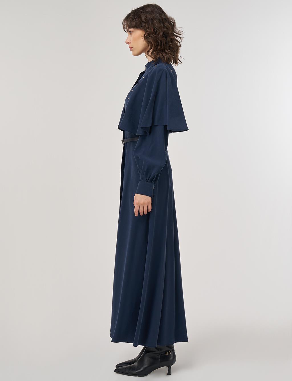 Belted Maxi Rayon Dress Dark Navy