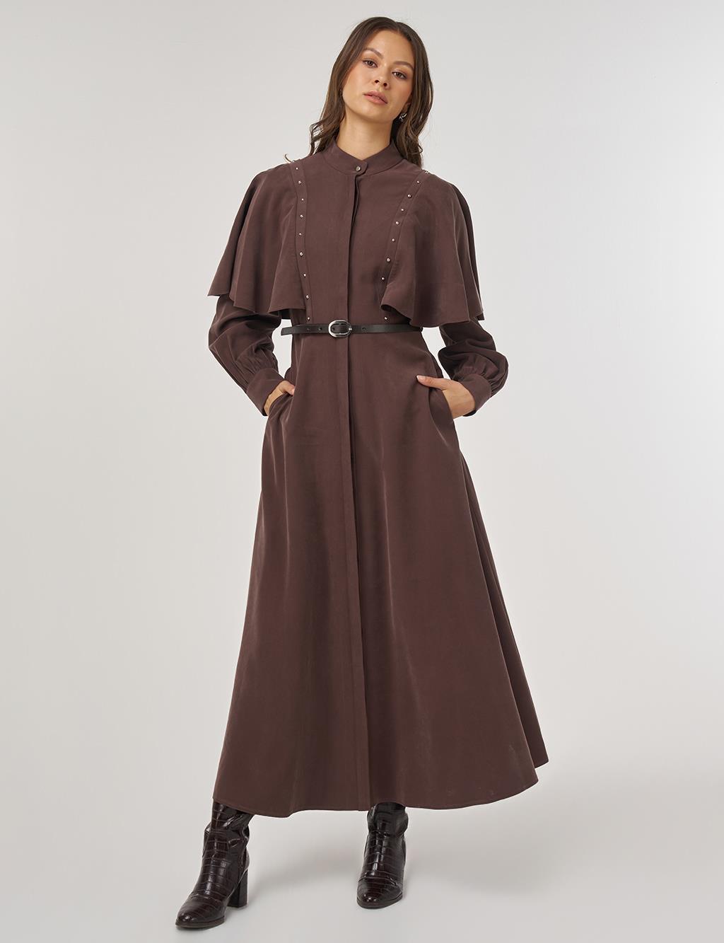 Belted Maxi Rayon Dress Dark Brown