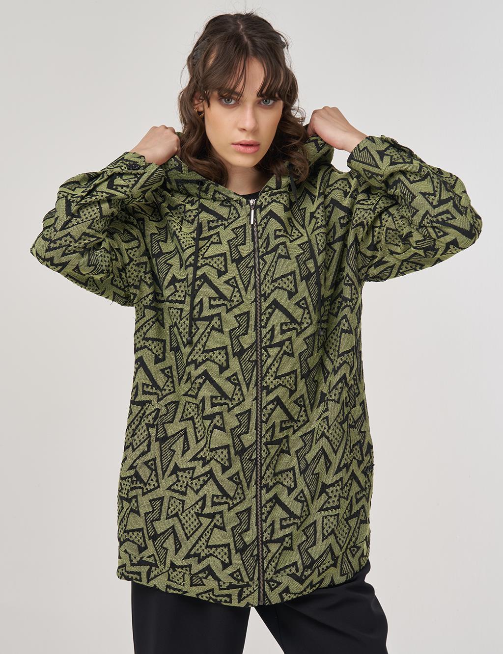 Abstract Pattern Hooded Jacket – Lime