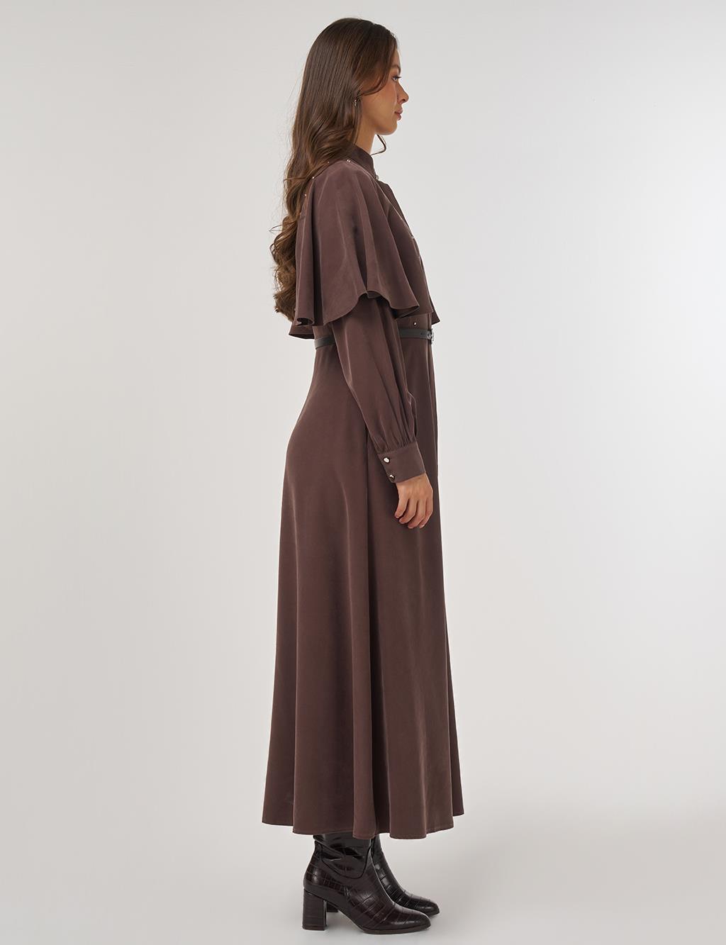 Belted Maxi Rayon Dress Dark Brown