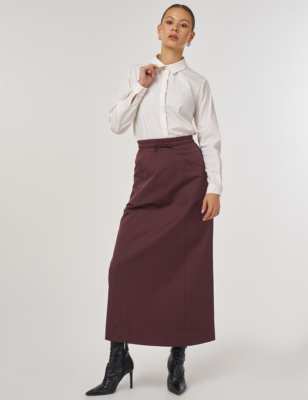 Pocket-Detail Relaxed-Fit Skirt – Dark Burgundy 