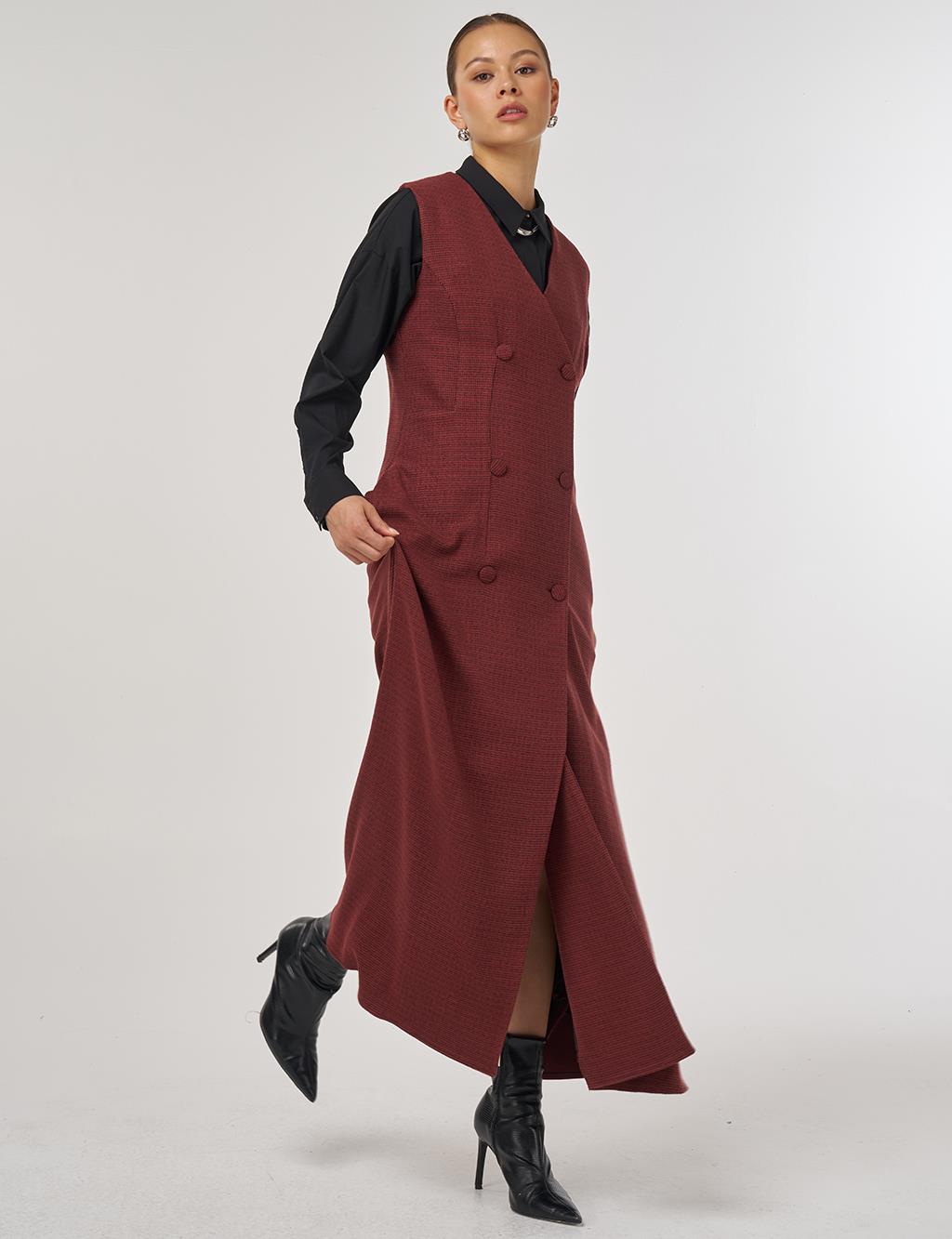 Wrap-Over Viscose Pinafore Dress Chestnut 