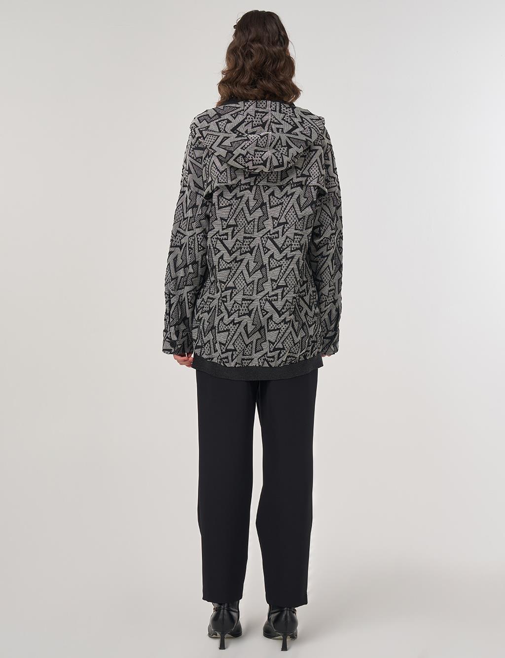 Abstract Pattern Hooded Jacket – Black