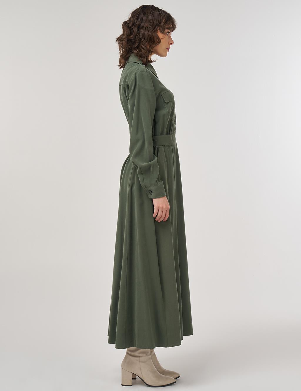 Pocket-Detail Rayon Dress – Forest Green