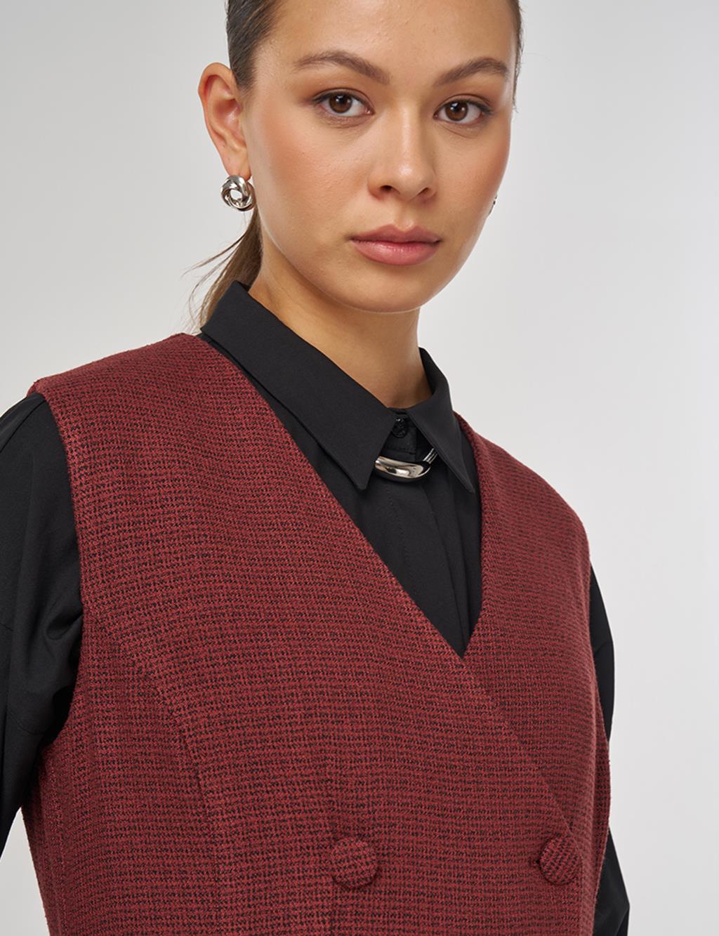 Wrap-Over Viscose Pinafore Dress Chestnut 