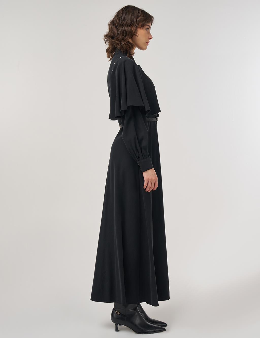 Belted Maxi Rayon Dress Black