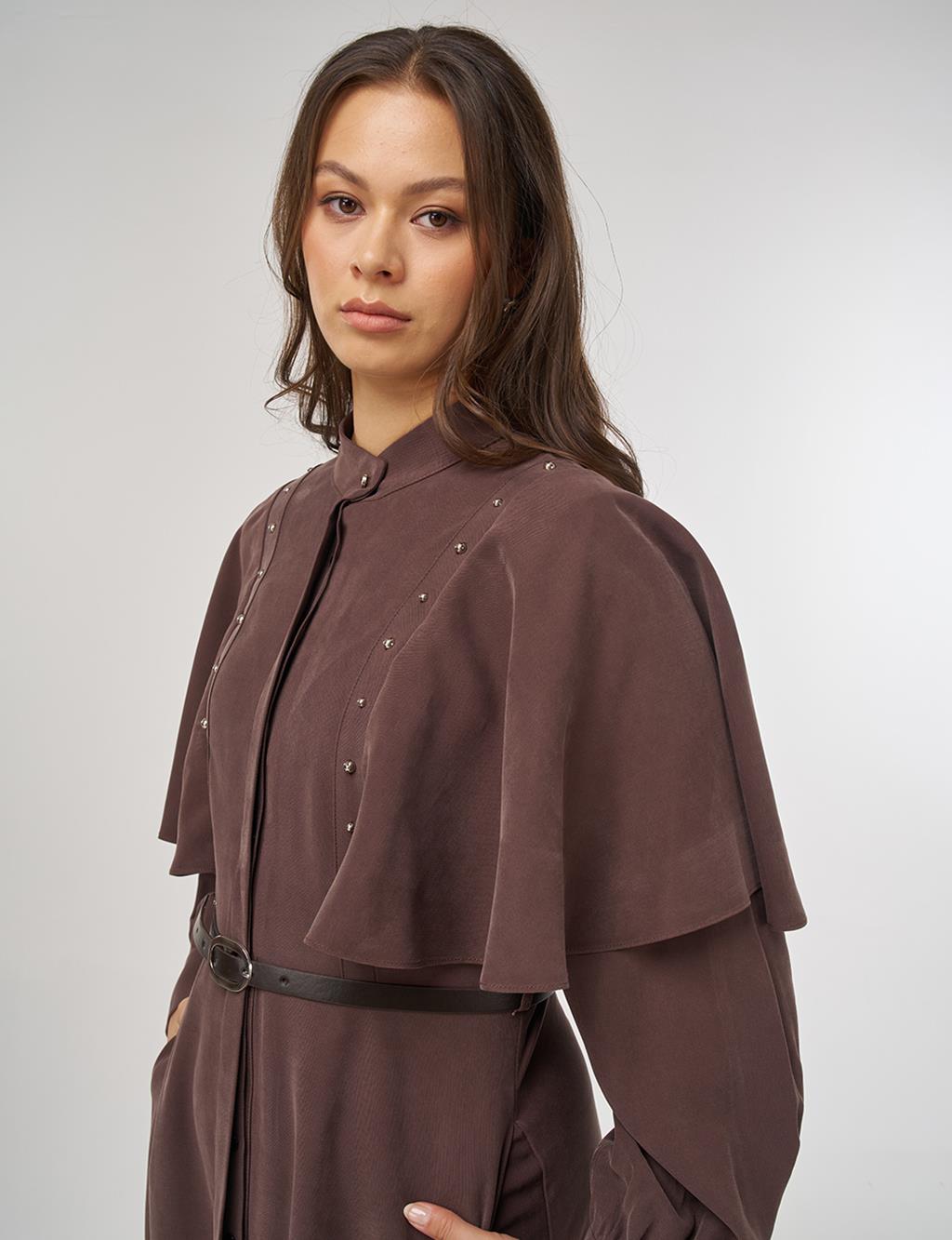 Belted Maxi Rayon Dress Dark Brown