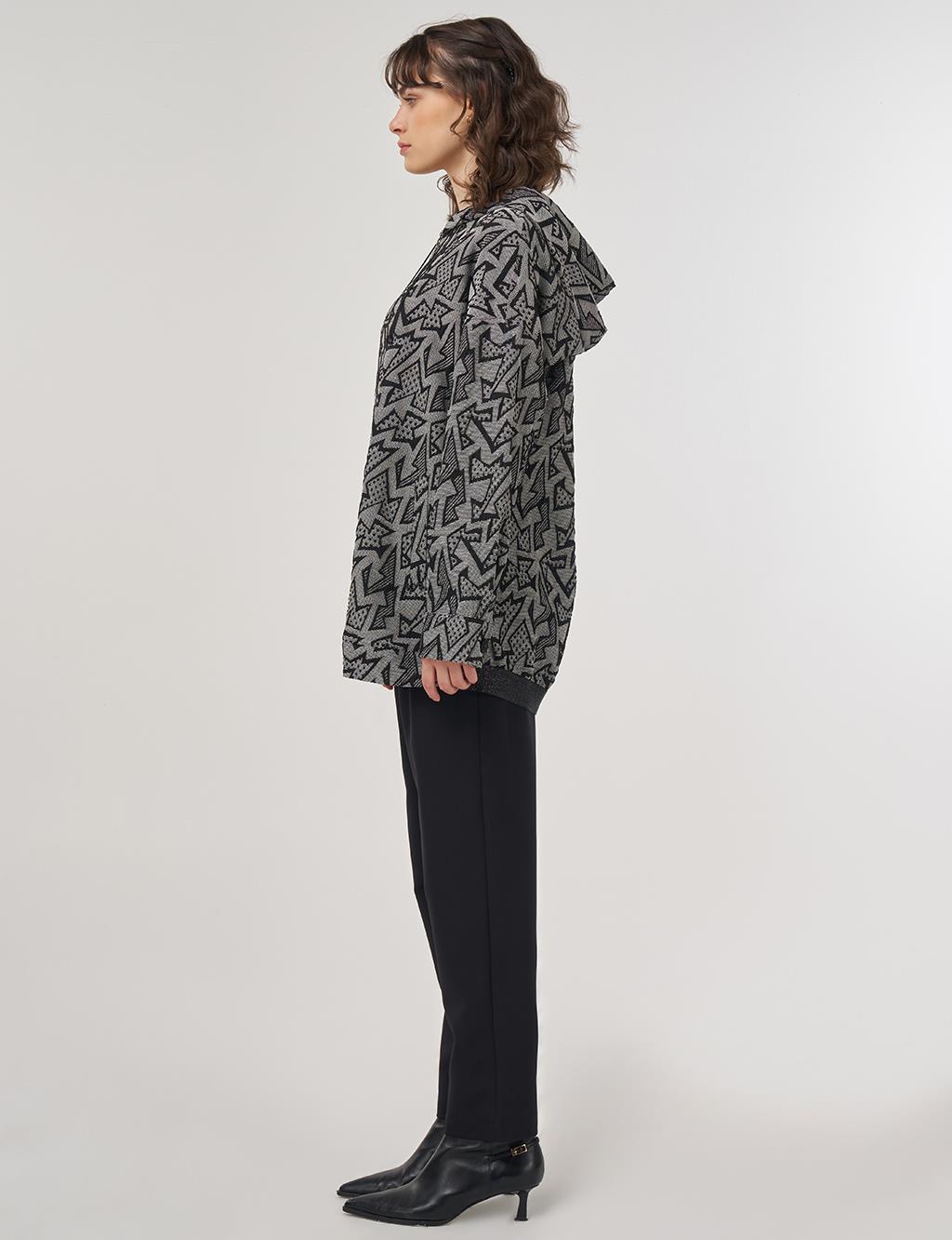 Abstract Pattern Hooded Jacket – Black