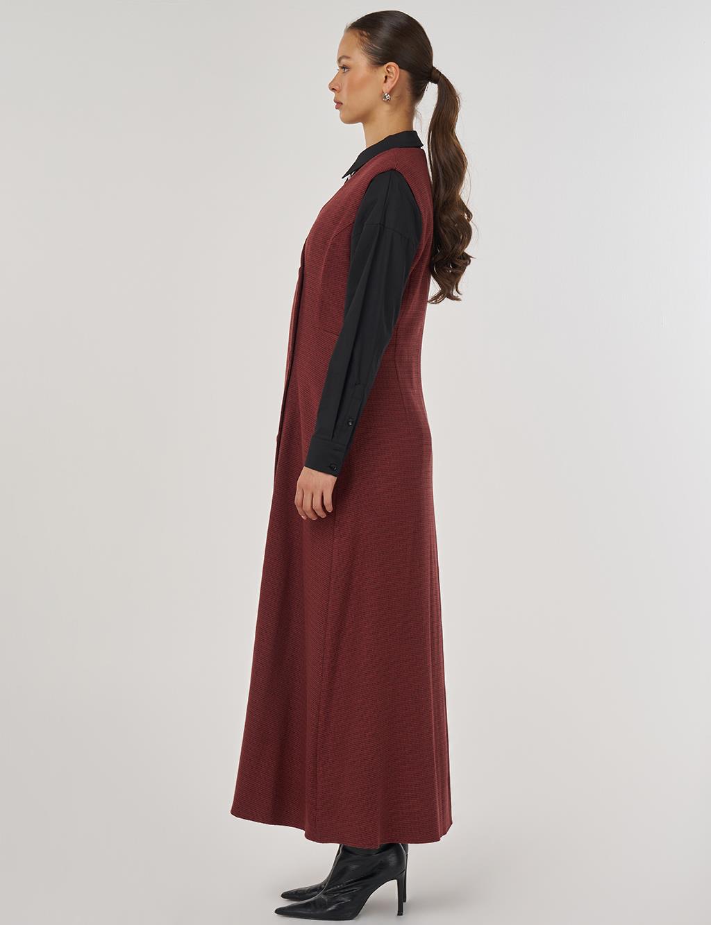 Wrap-Over Viscose Pinafore Dress Chestnut 