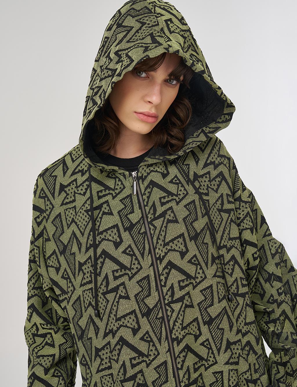 Abstract Pattern Hooded Jacket – Lime