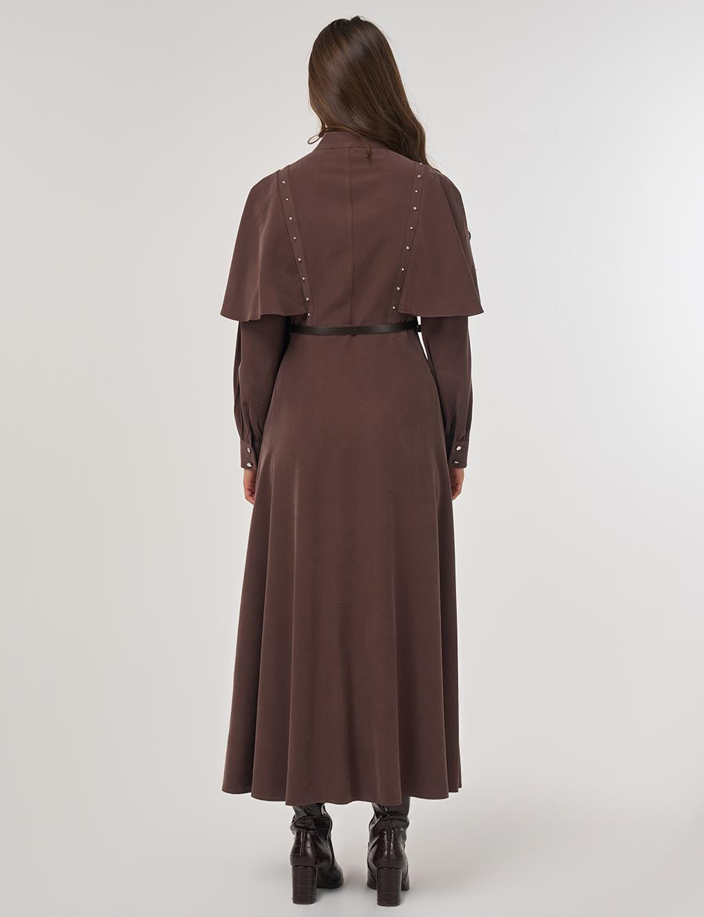 Belted Maxi Rayon Dress Dark Brown