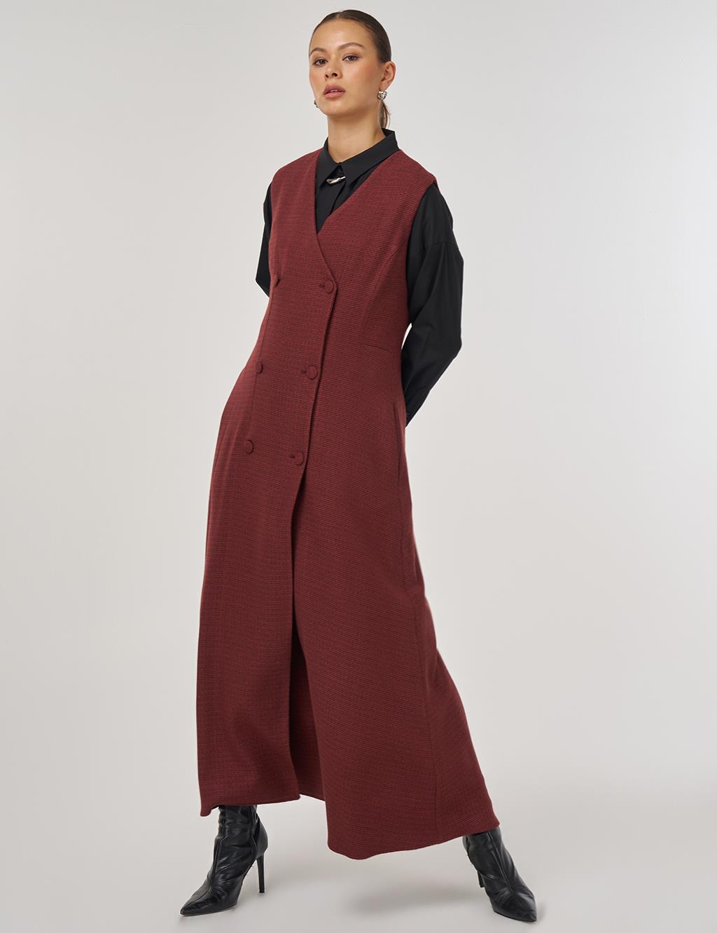 Wrap-Over Viscose Pinafore Dress Chestnut 