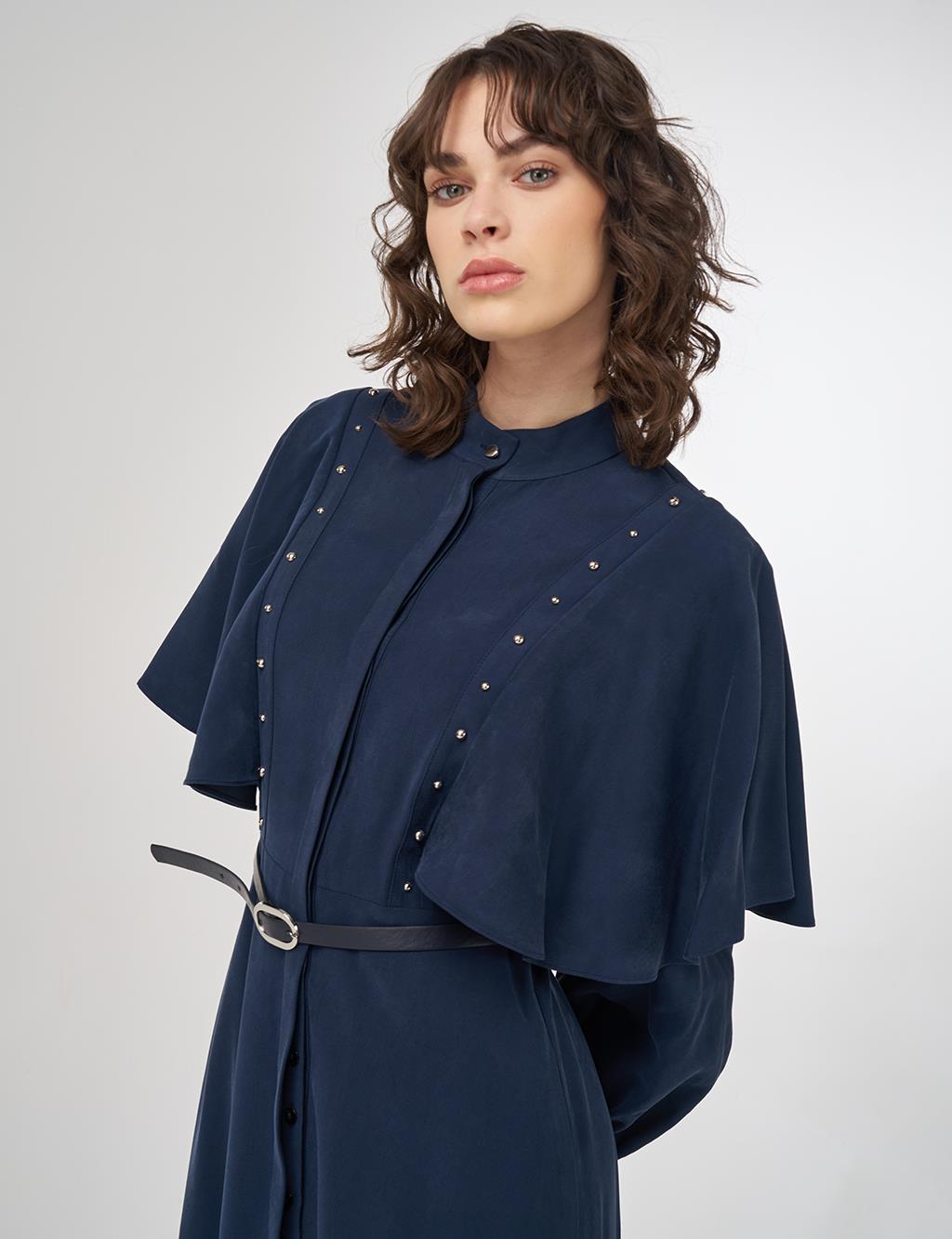 Belted Maxi Rayon Dress Dark Navy