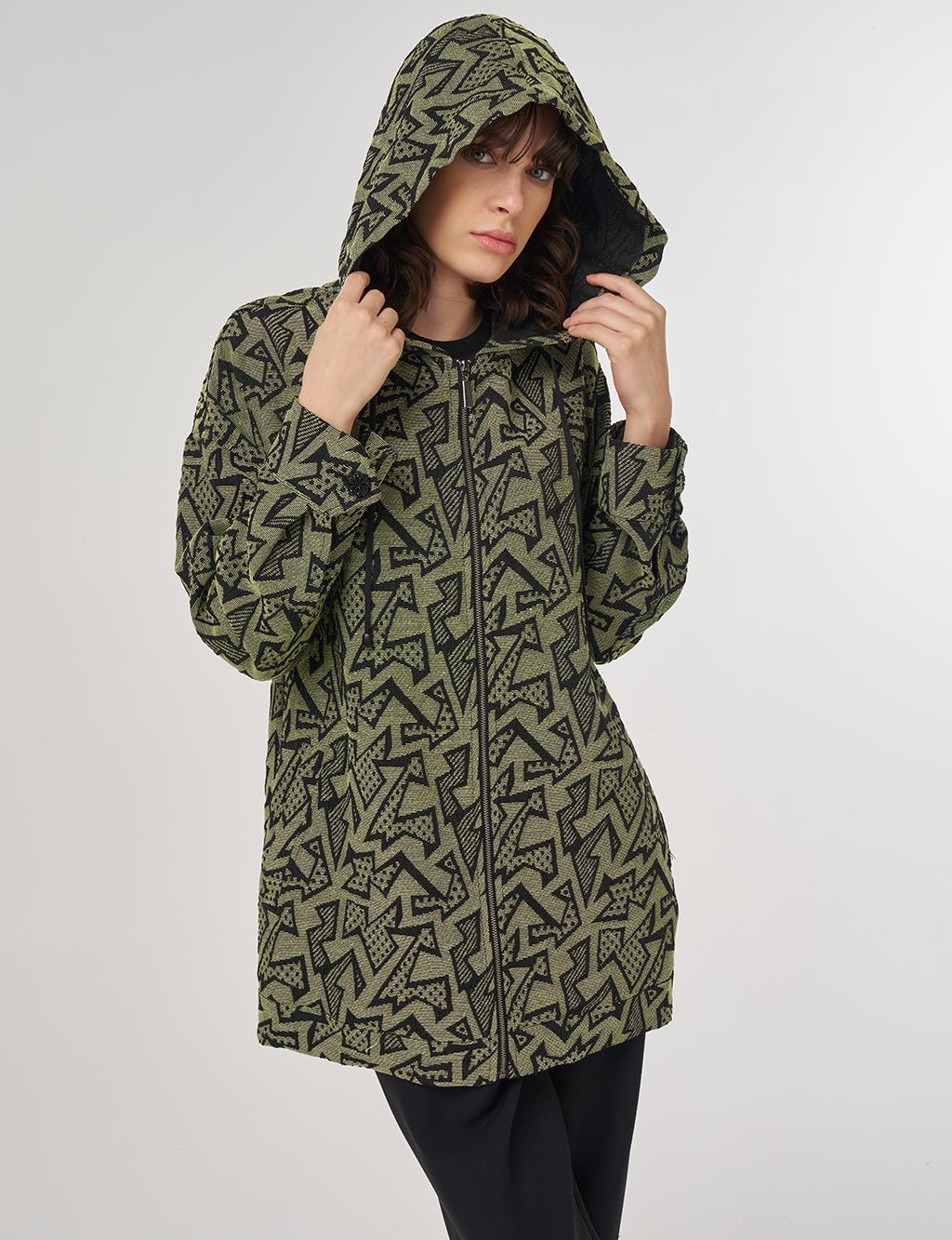 Abstract Pattern Hooded Jacket – Lime