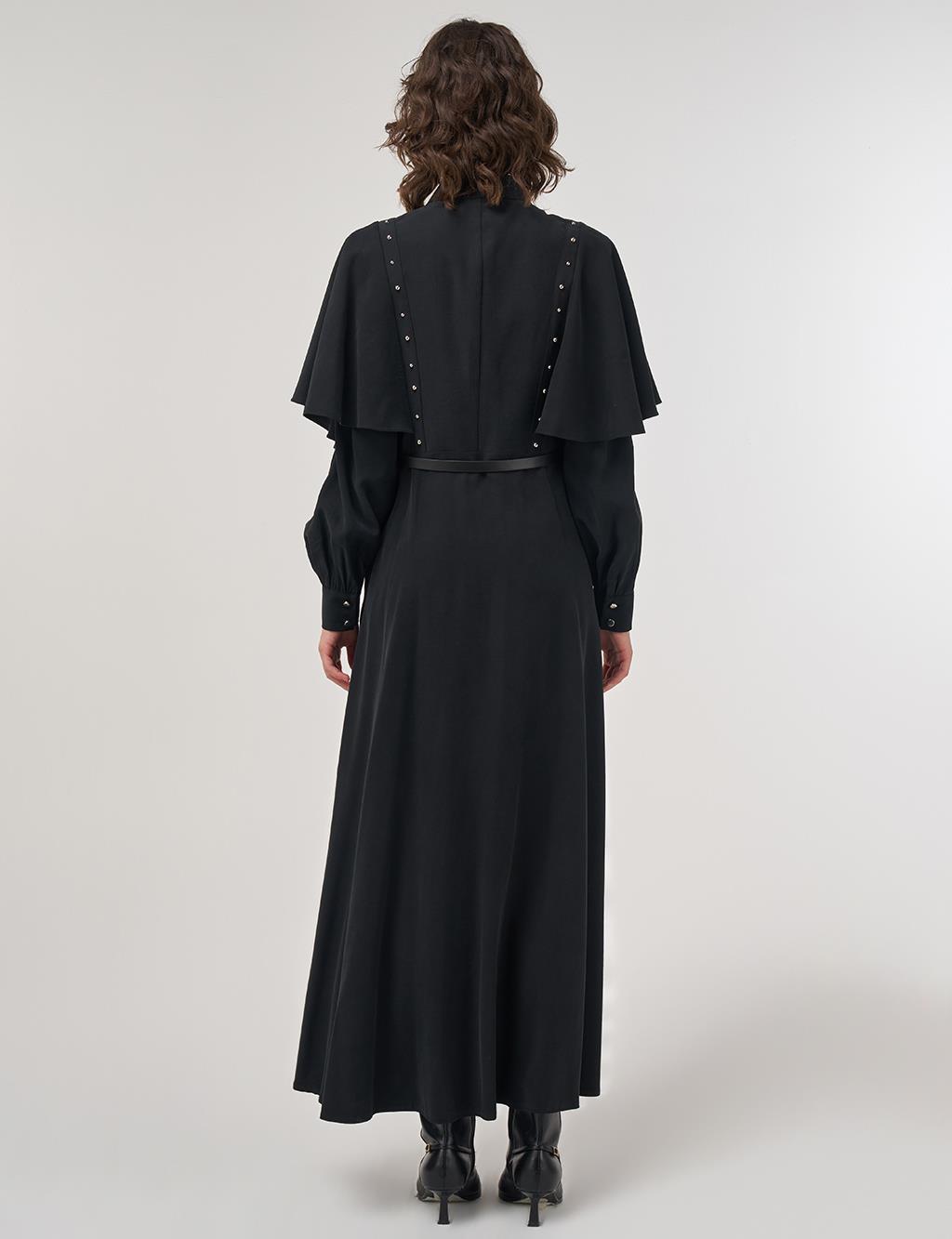 Belted Maxi Rayon Dress Black