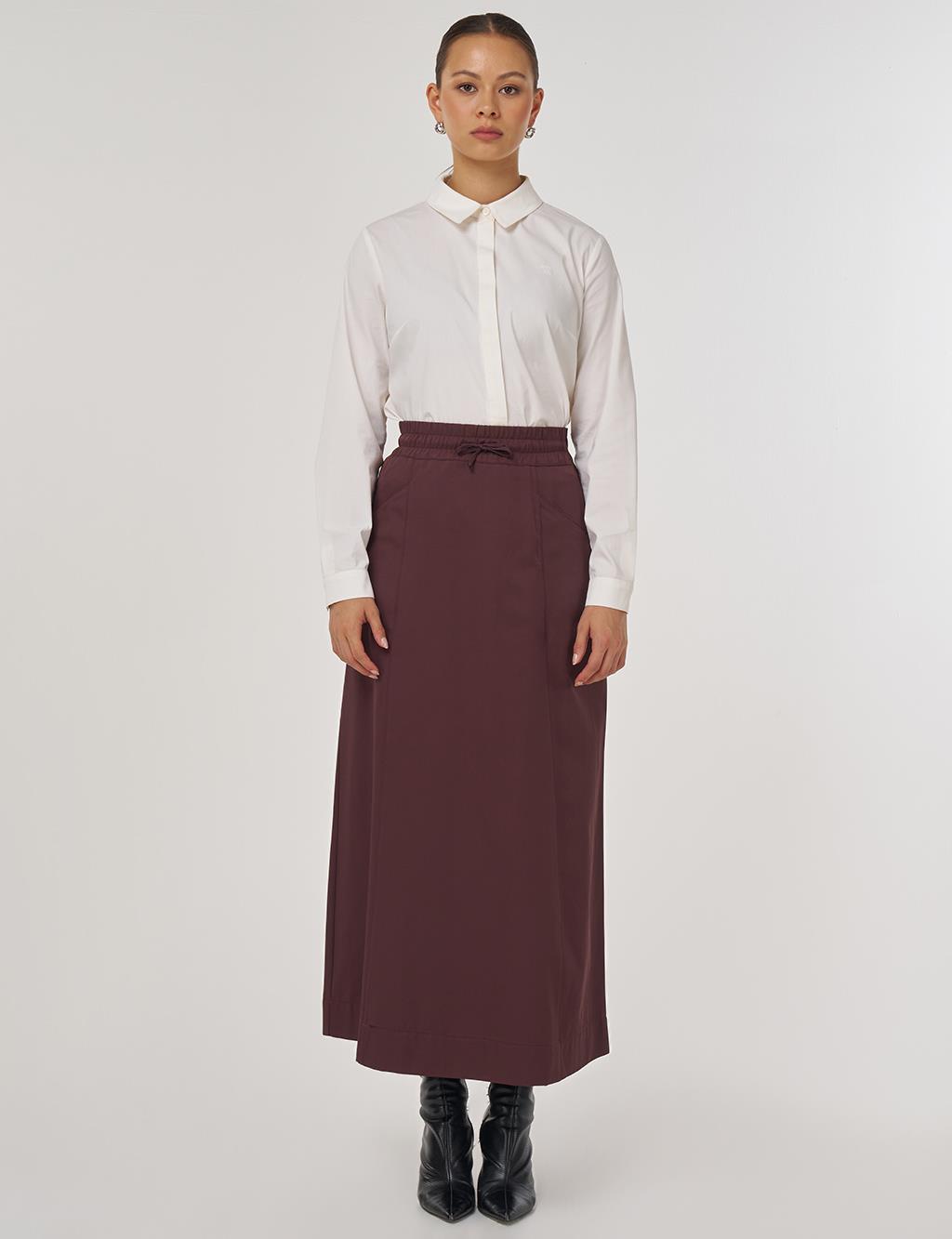 Pocket-Detail Relaxed-Fit Skirt – Dark Burgundy 