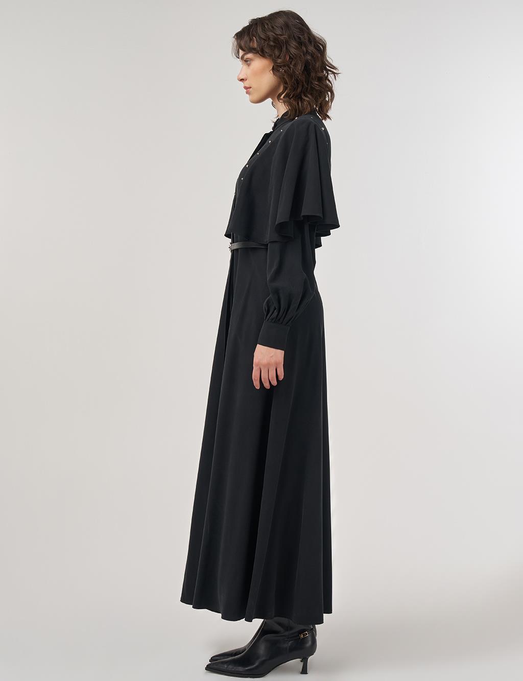 Belted Maxi Rayon Dress Black