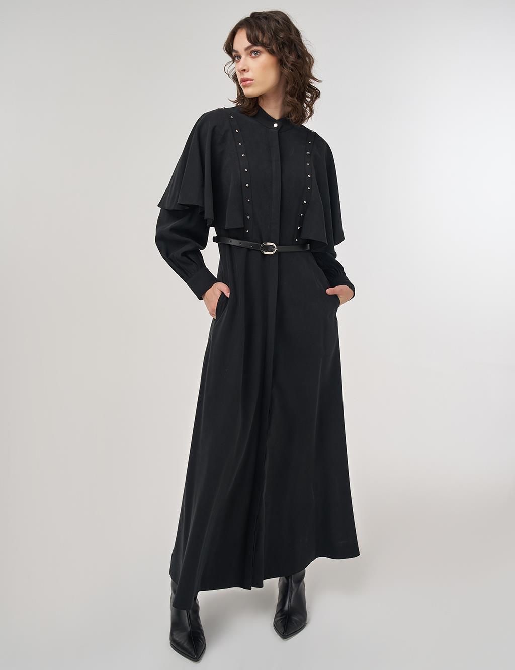 Belted Maxi Rayon Dress Black