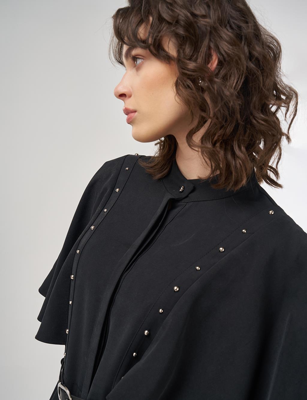 Belted Maxi Rayon Dress Black