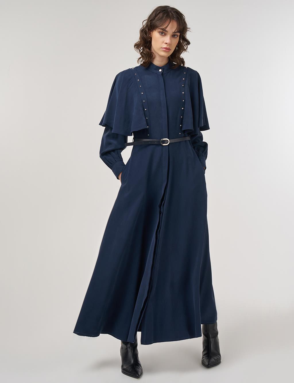 Belted Maxi Rayon Dress Dark Navy