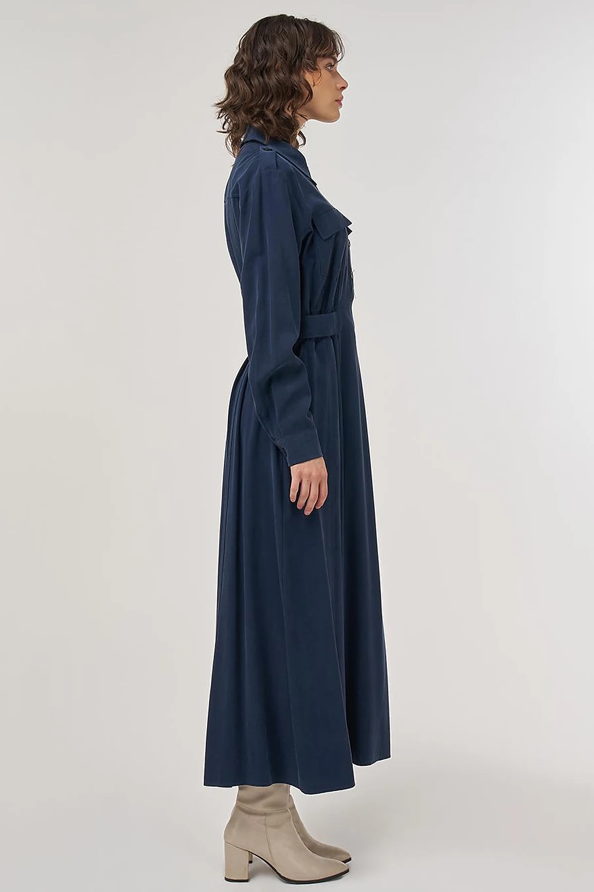 Pocket-Detail Rayon Dress – Dark Navy 