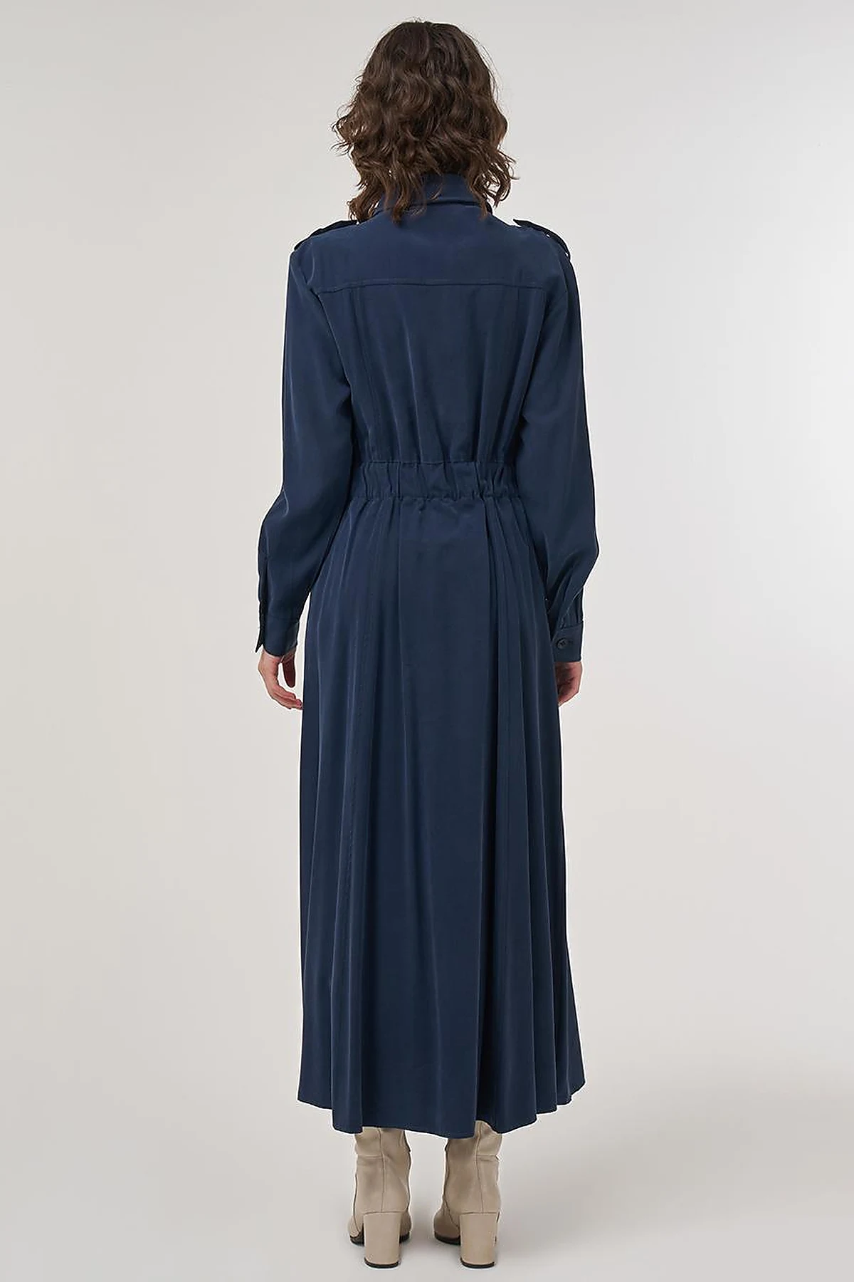 Pocket-Detail Rayon Dress – Dark Navy 