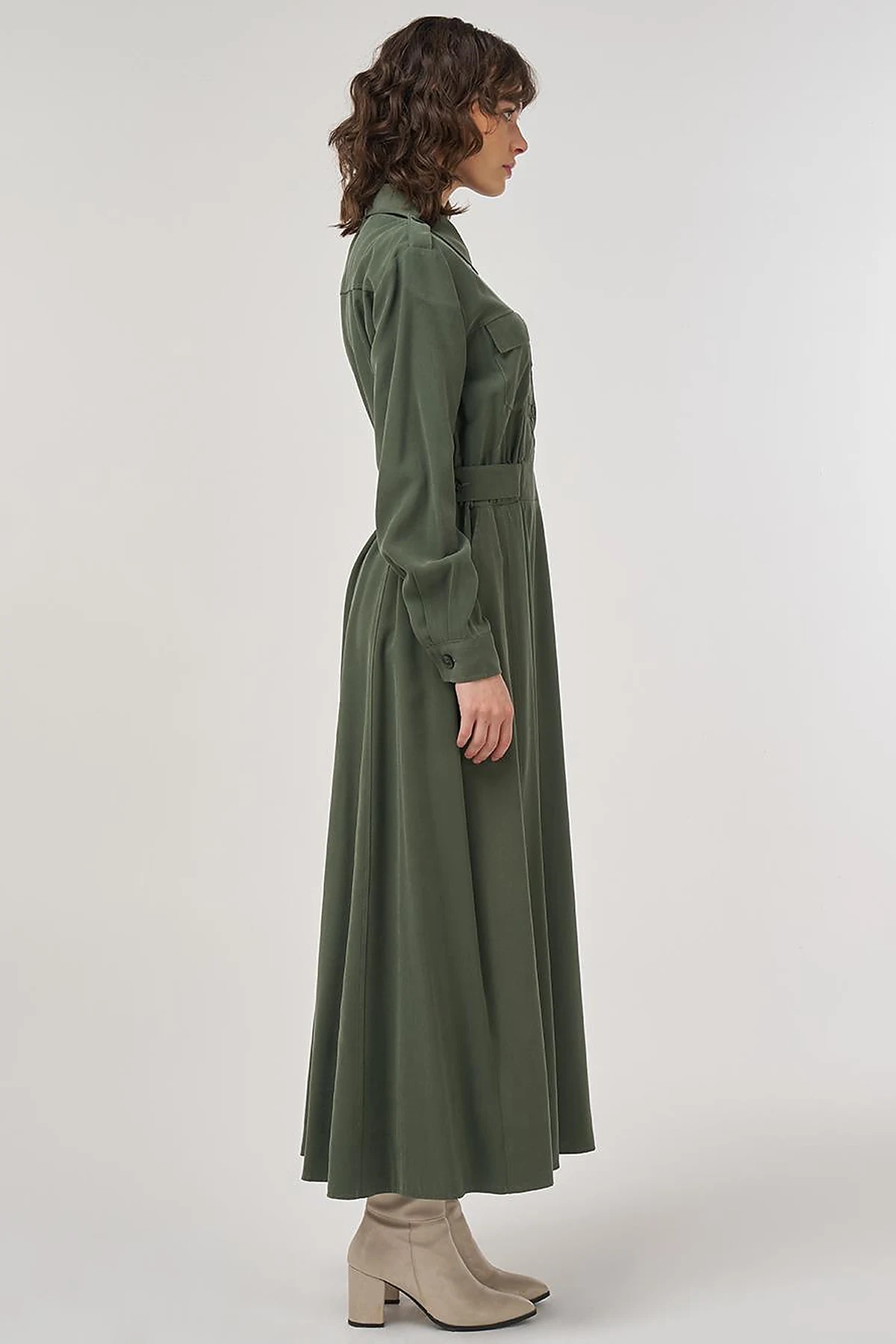 Pocket-Detail Rayon Dress – Forest Green
