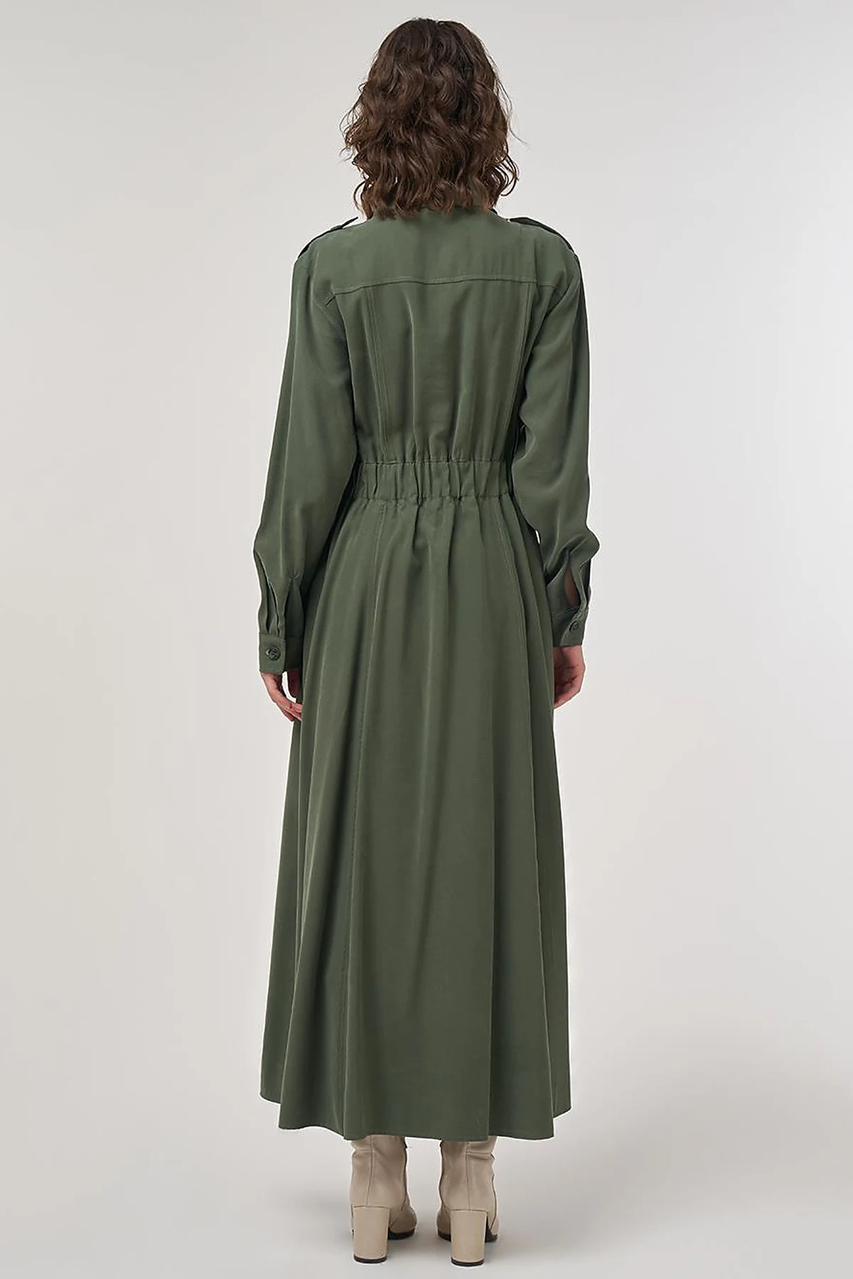 Pocket-Detail Rayon Dress – Forest Green