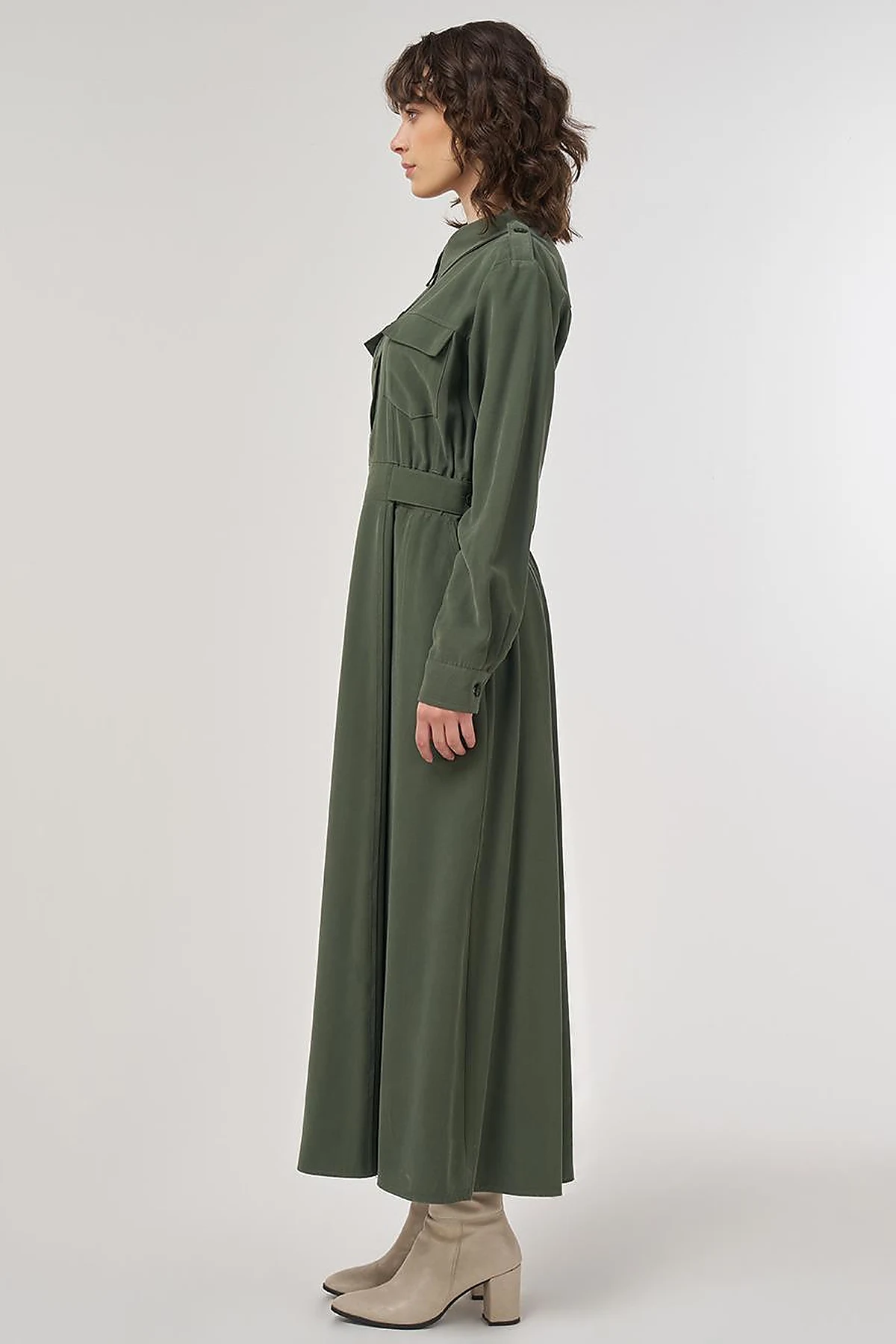 Pocket-Detail Rayon Dress – Forest Green