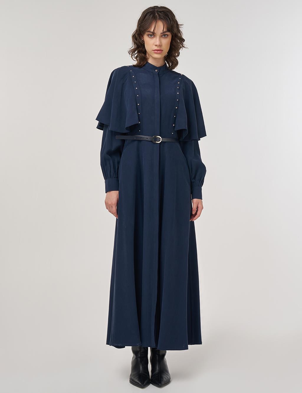 Belted Maxi Rayon Dress Dark Navy