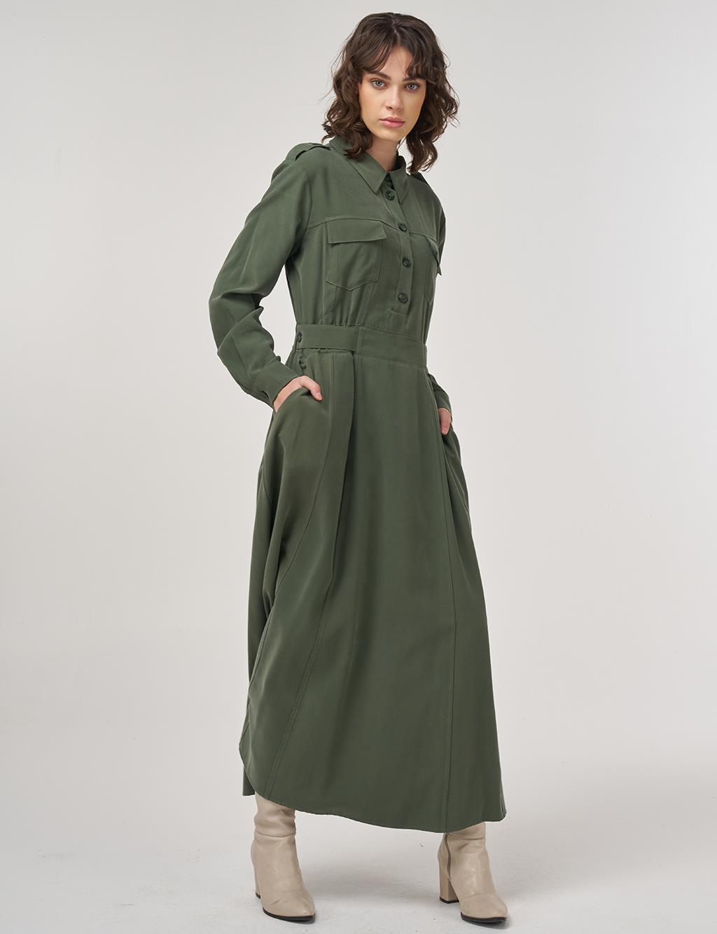 Pocket-Detail Rayon Dress – Forest Green
