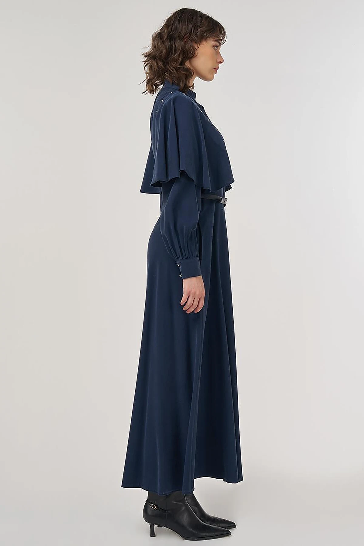 Belted Maxi Rayon Dress Dark Navy