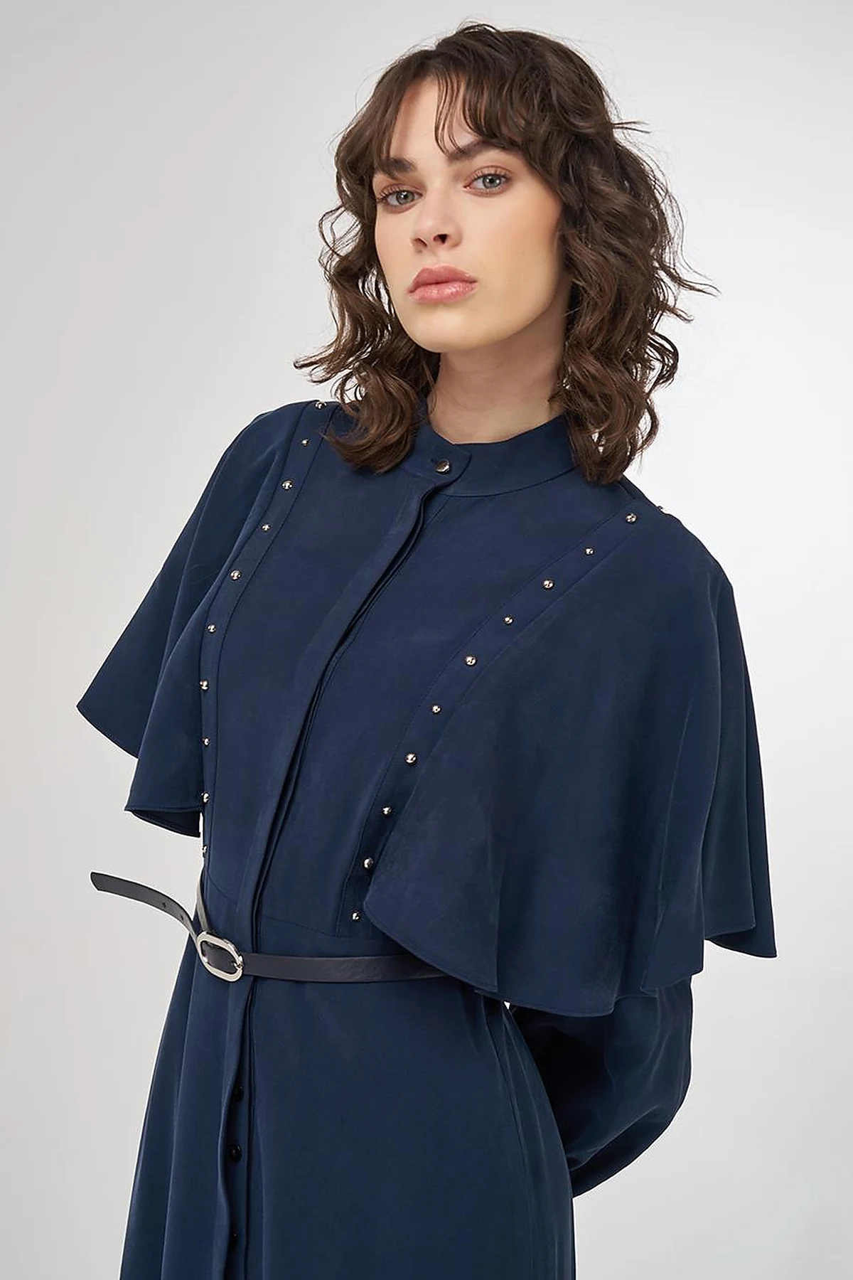Belted Maxi Rayon Dress Dark Navy