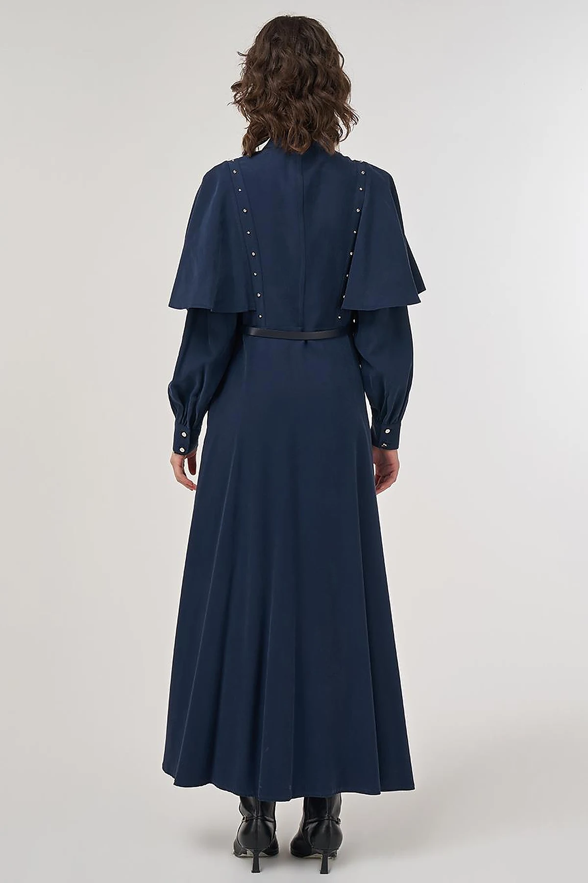 Belted Maxi Rayon Dress Dark Navy