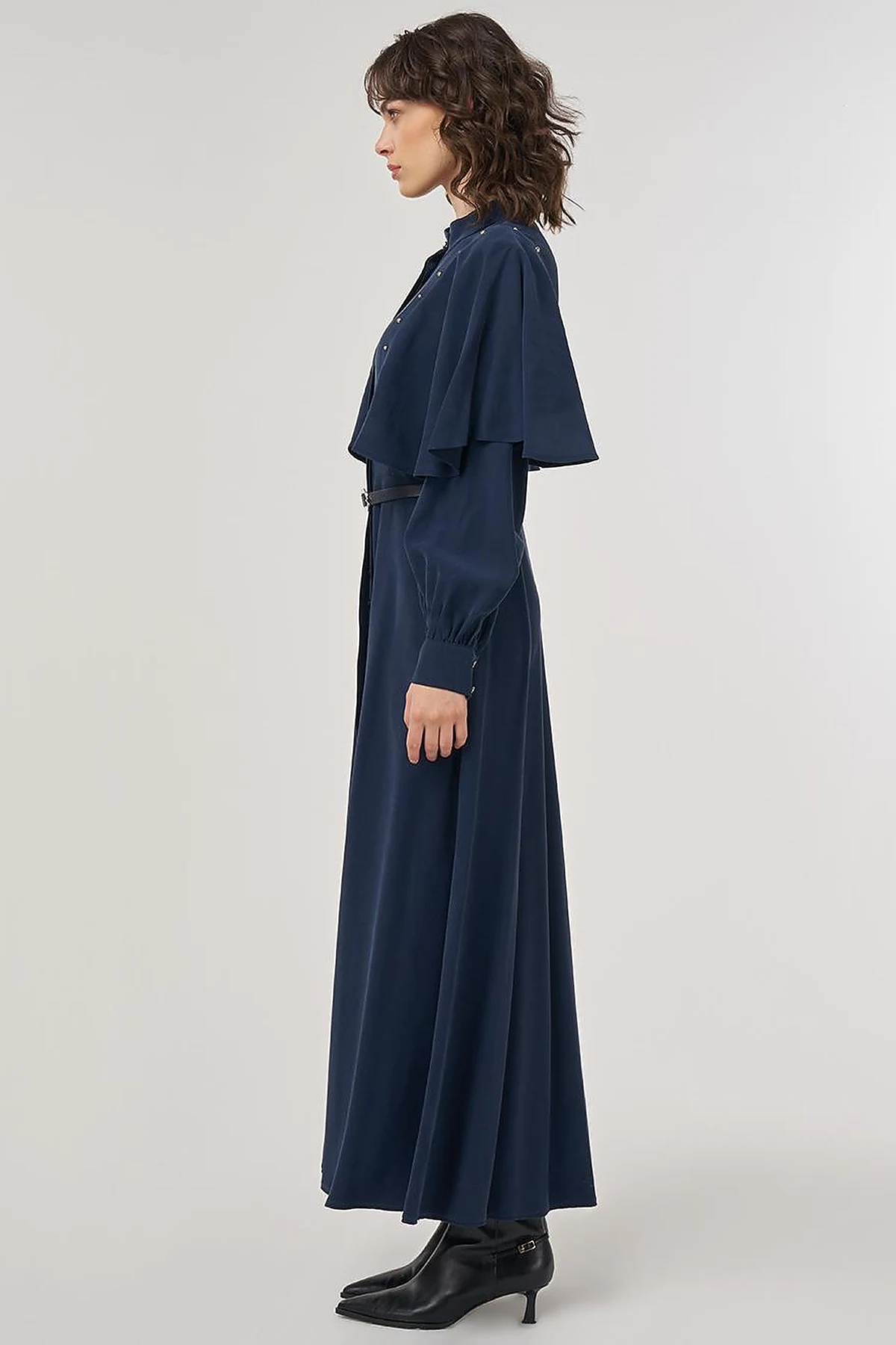 Belted Maxi Rayon Dress Dark Navy