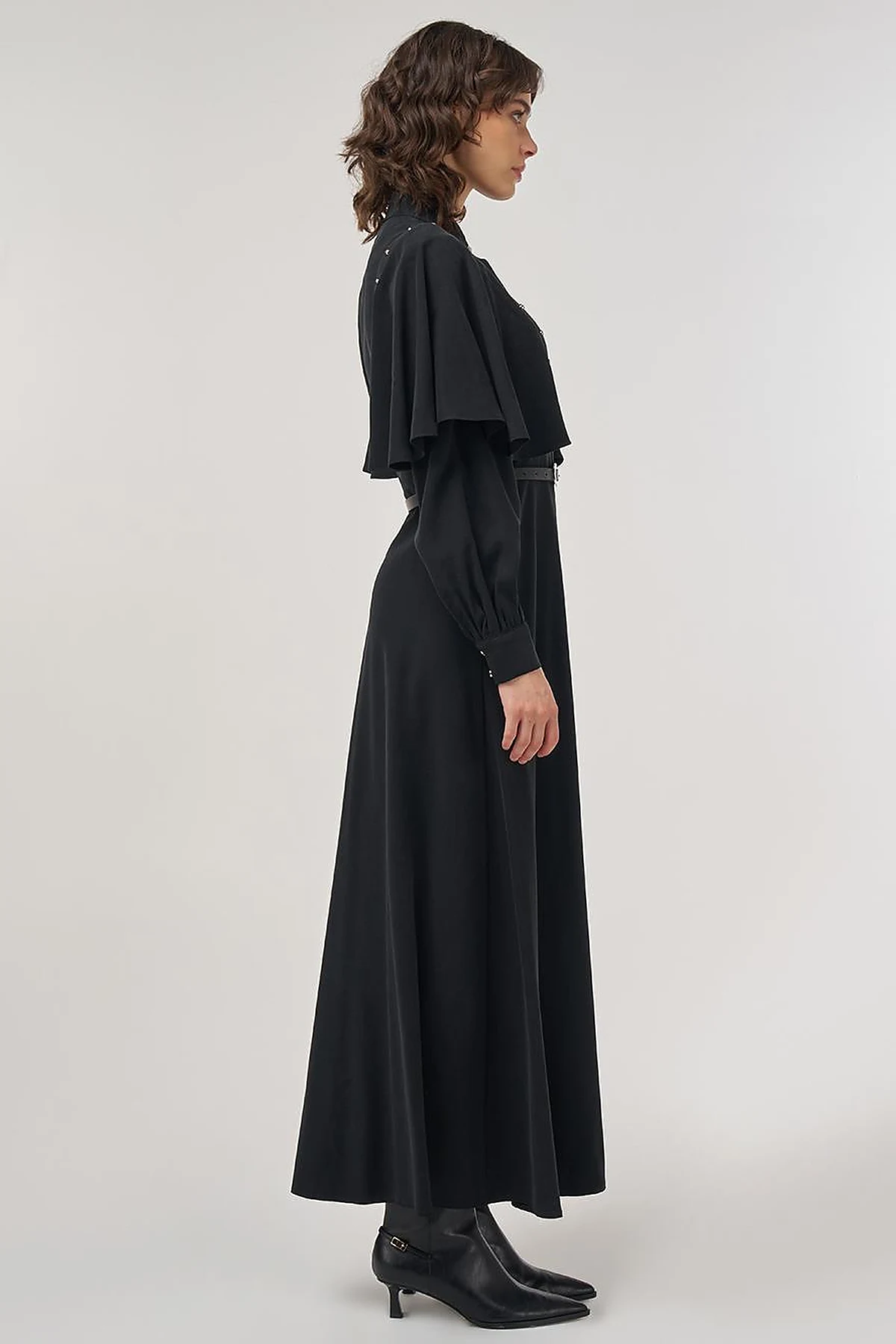 Belted Maxi Rayon Dress Black
