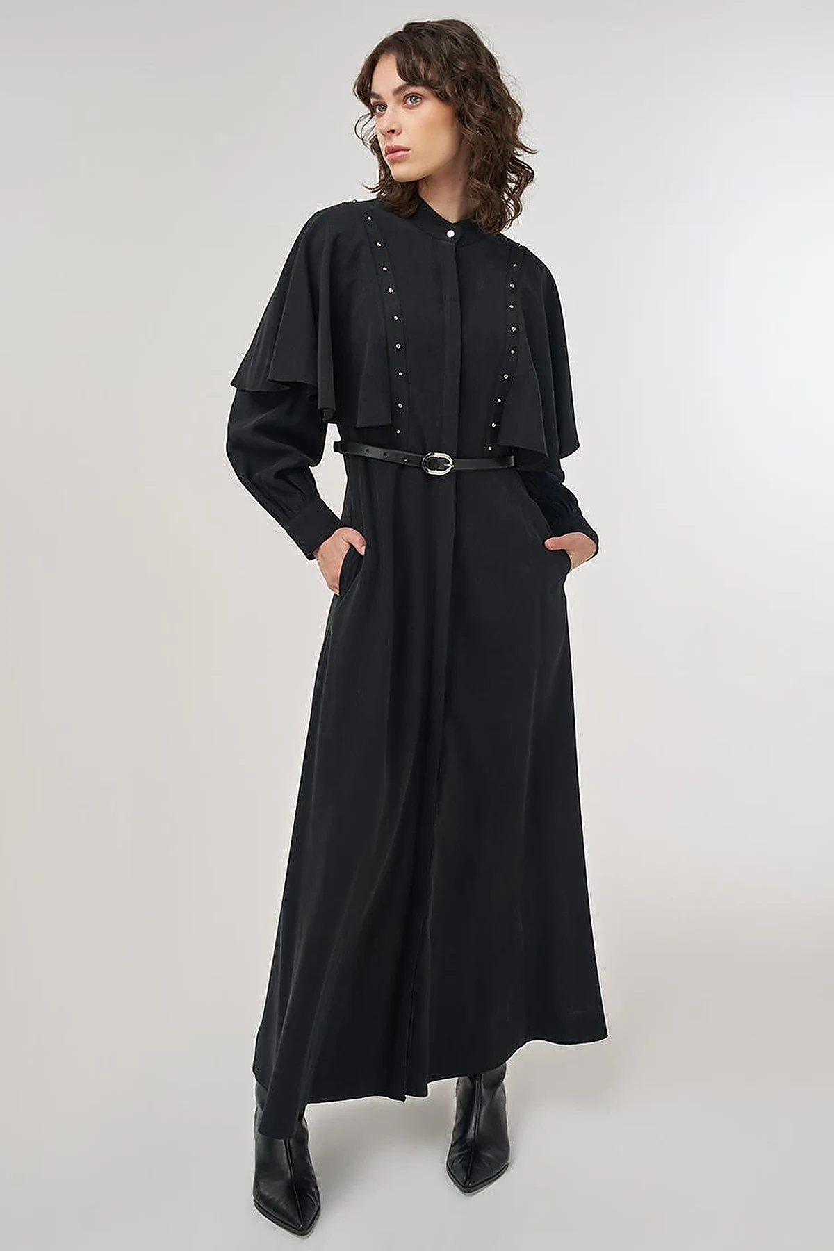 Belted Maxi Rayon Dress Black