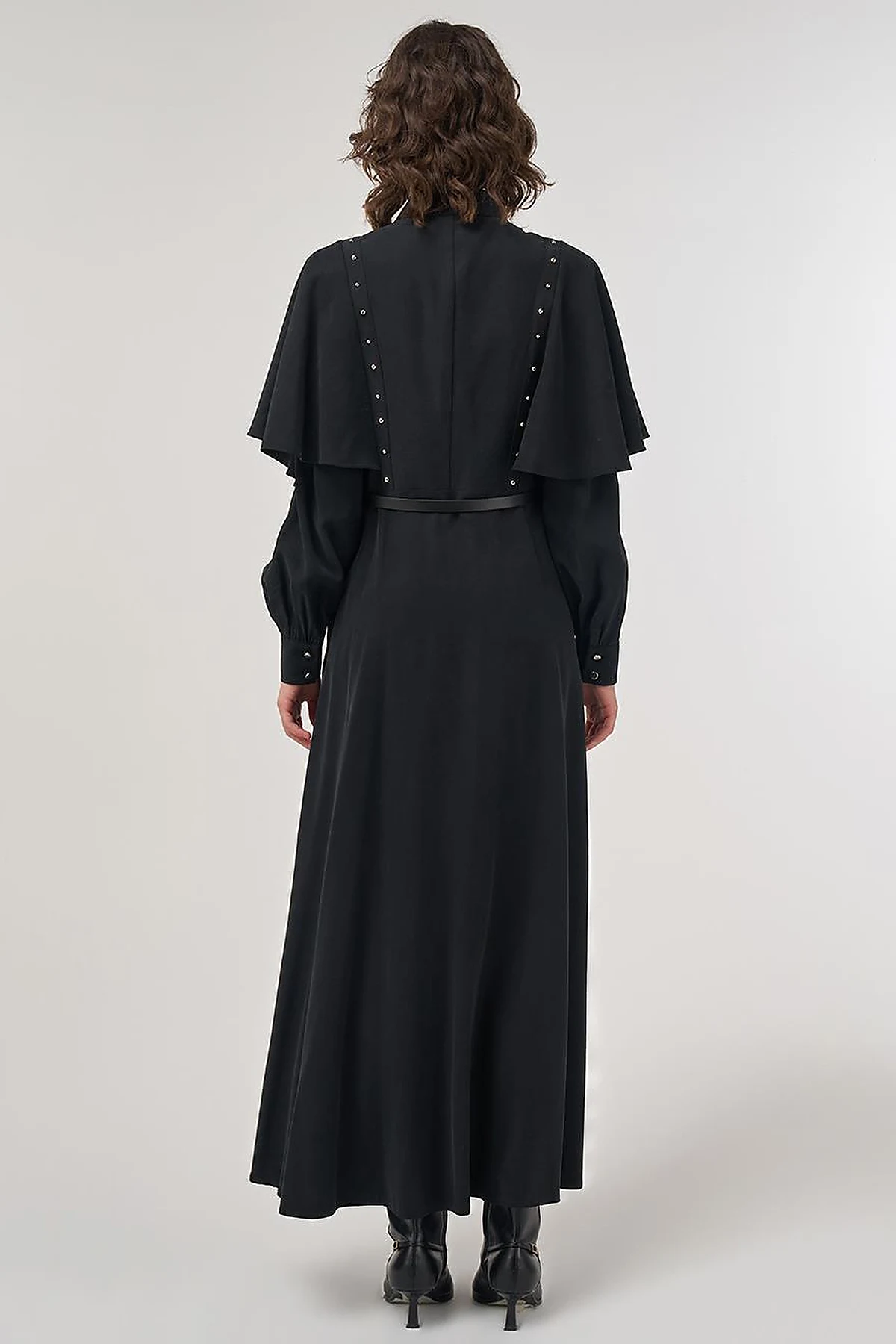 Belted Maxi Rayon Dress Black