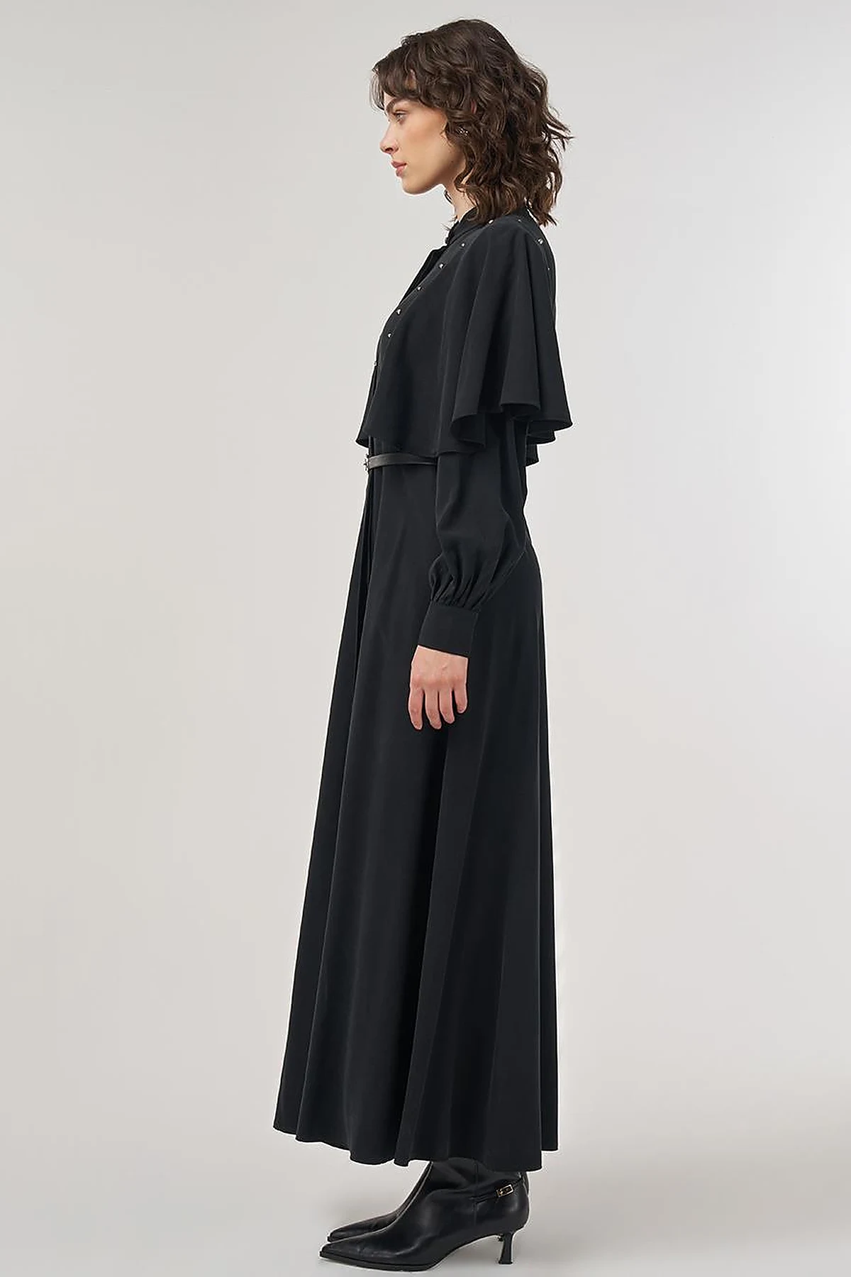 Belted Maxi Rayon Dress Black