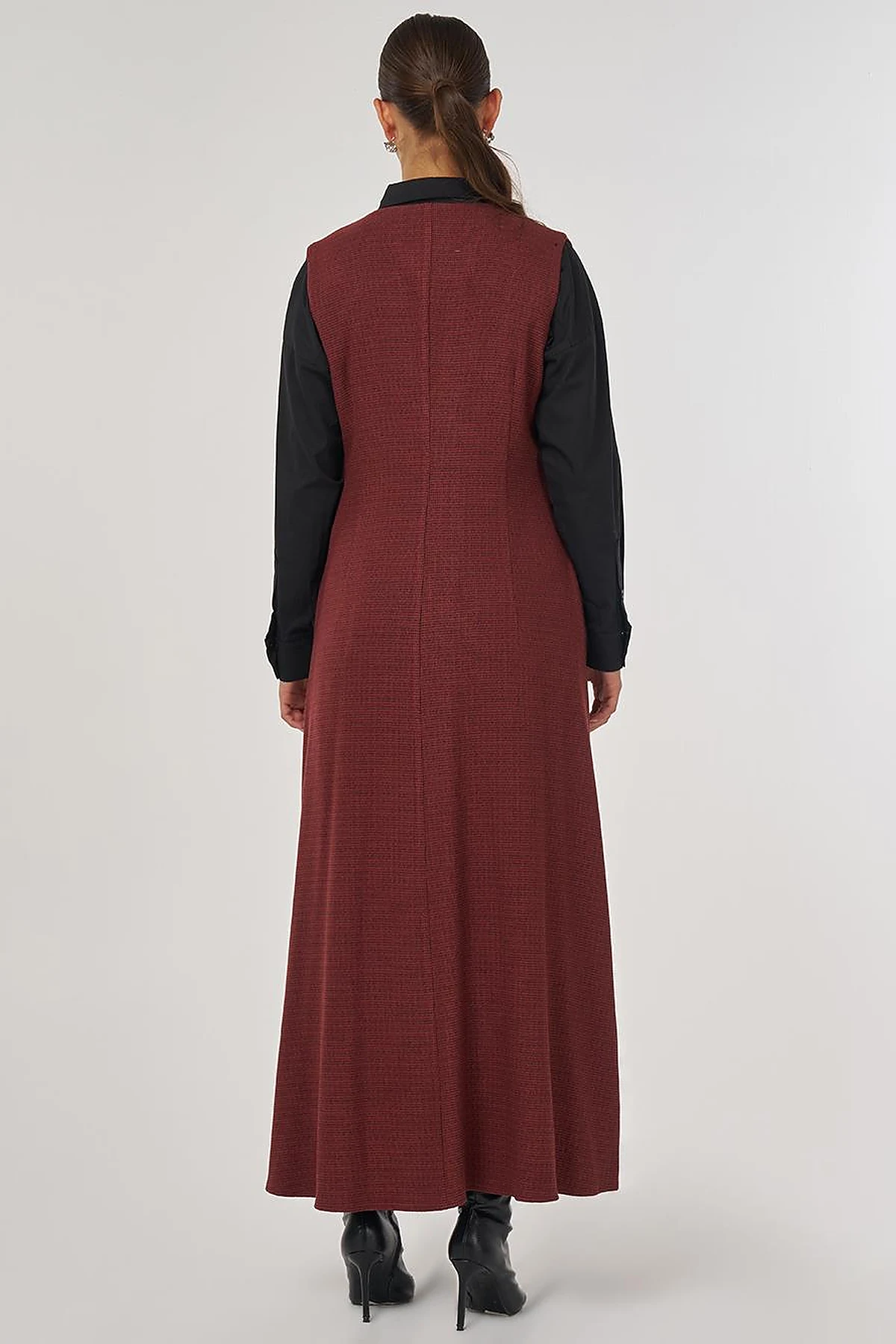 Wrap-Over Viscose Pinafore Dress Chestnut 