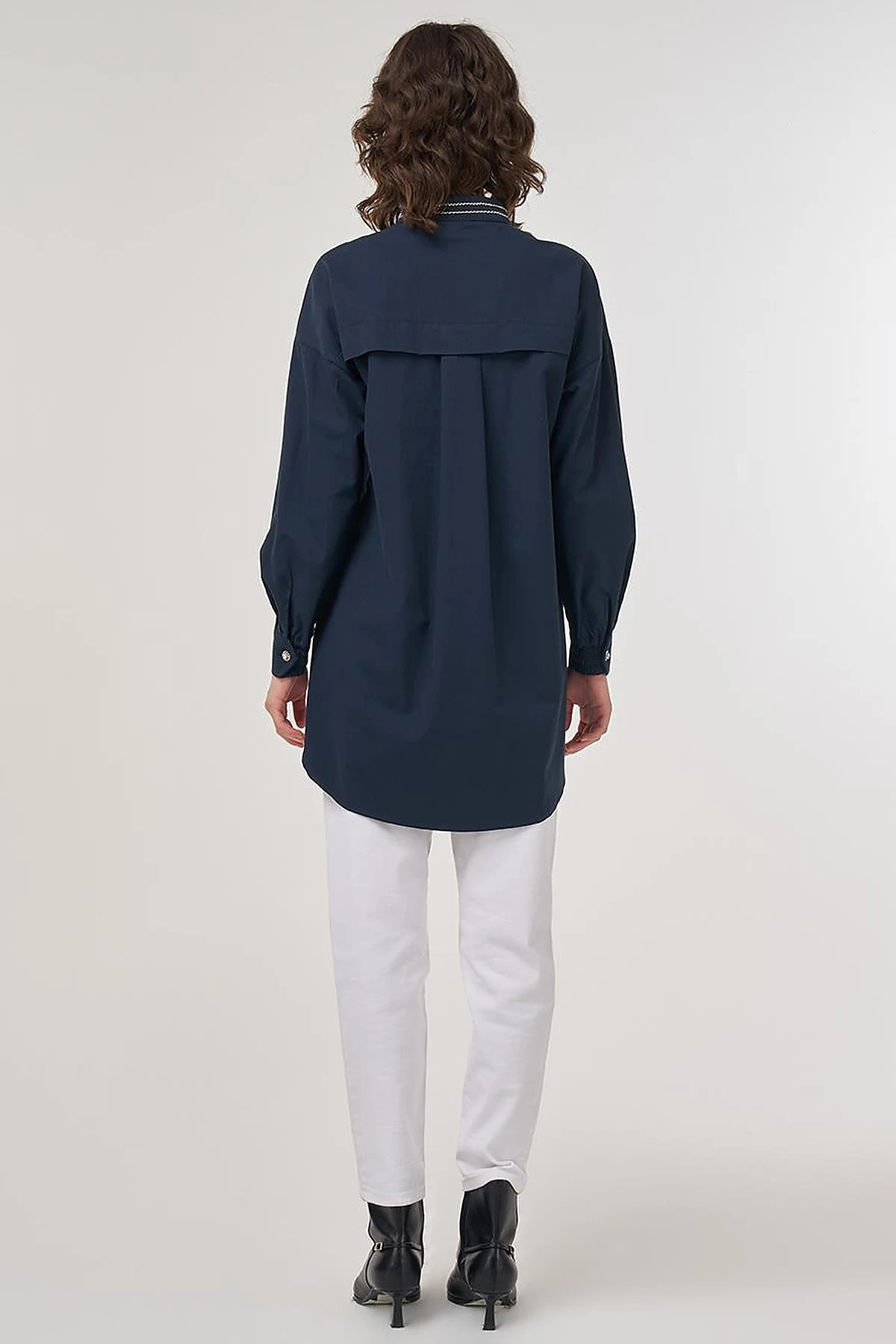 100% Cotton Tunic with Bead Embroidery Dark Navy 