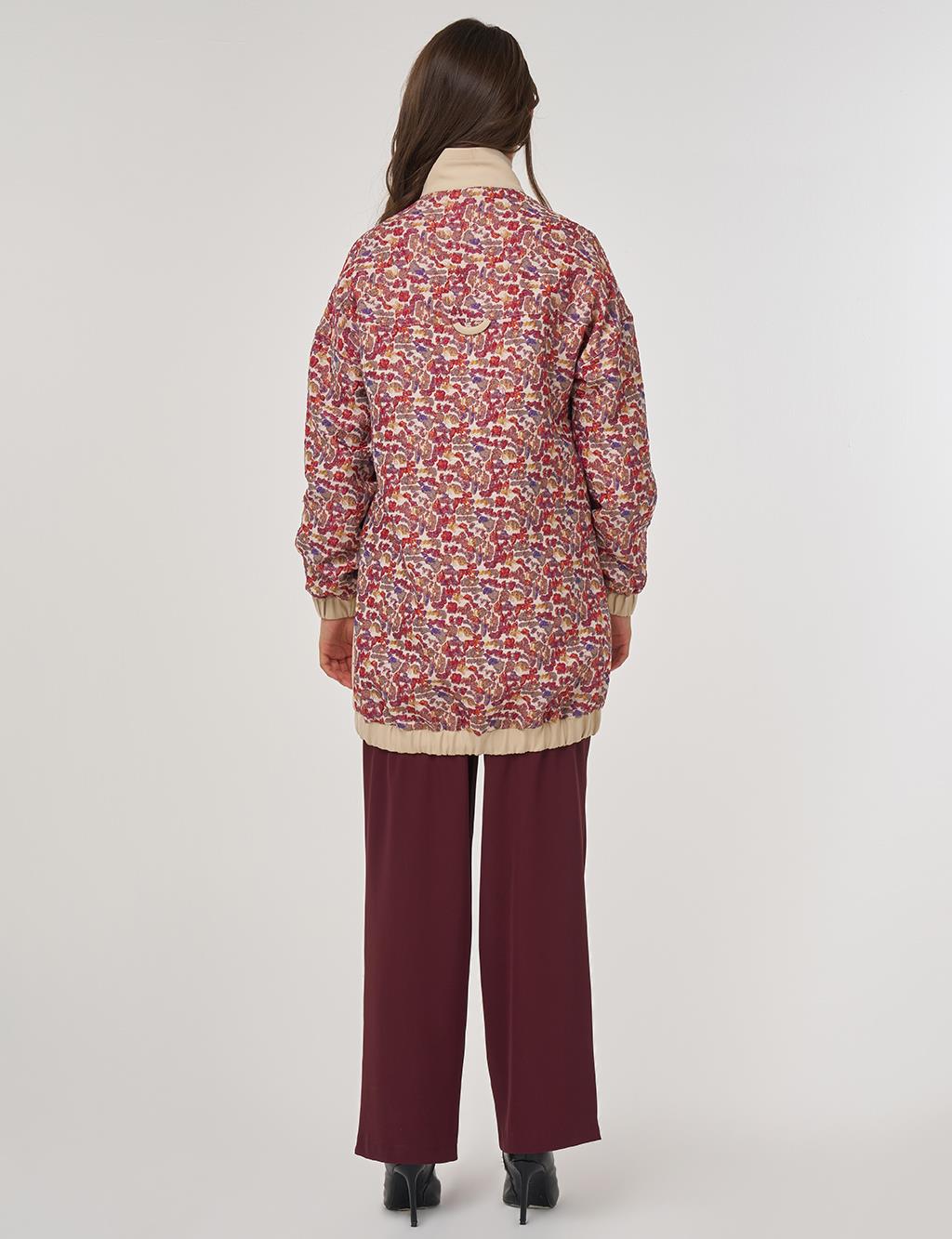 Fabric-Trimmed Stand Collar Jacket – Stone