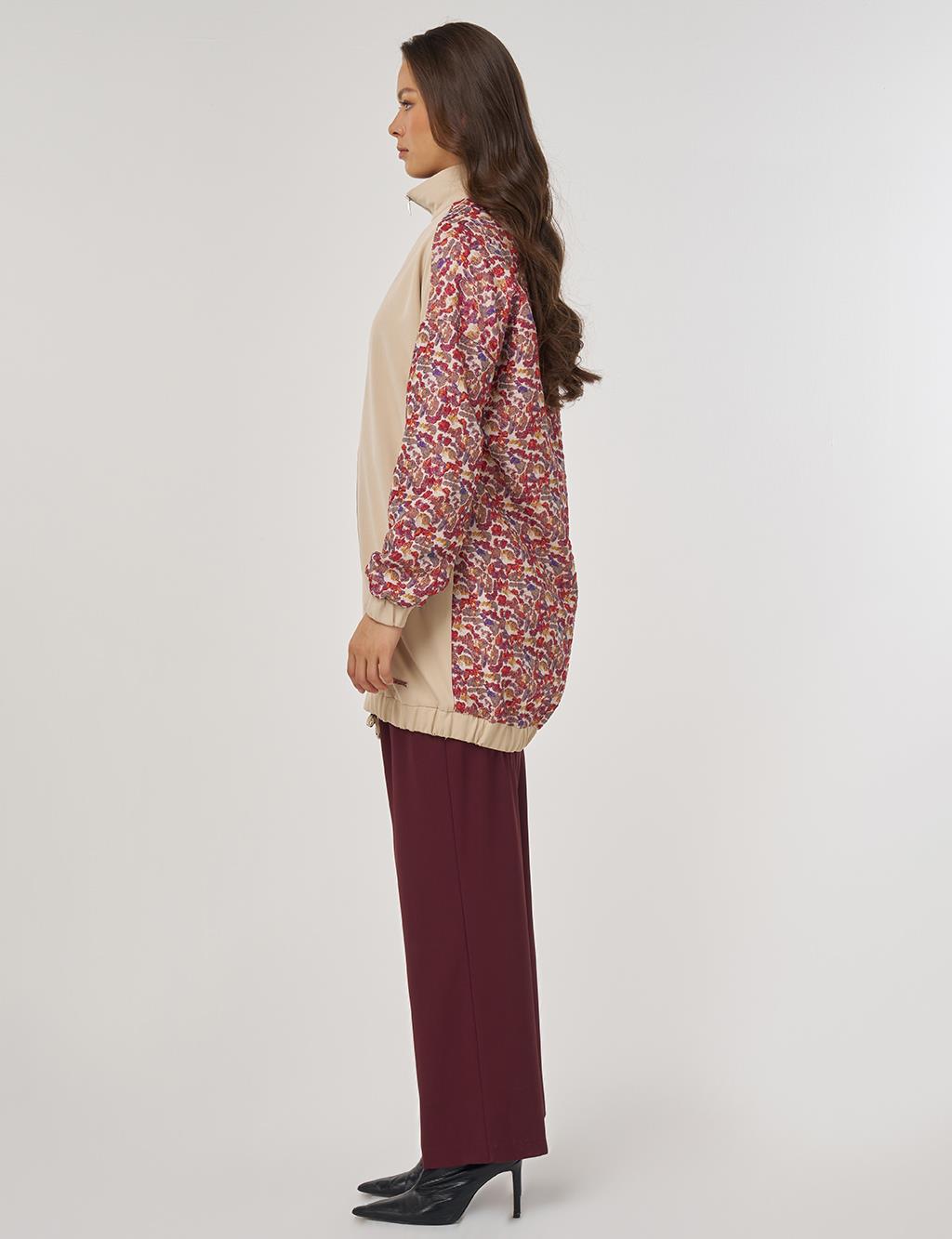 Fabric-Trimmed Stand Collar Jacket – Stone