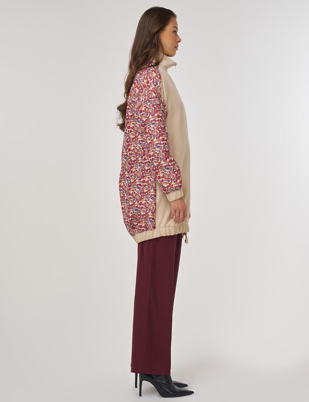 Fabric-Trimmed Stand Collar Jacket – Stone